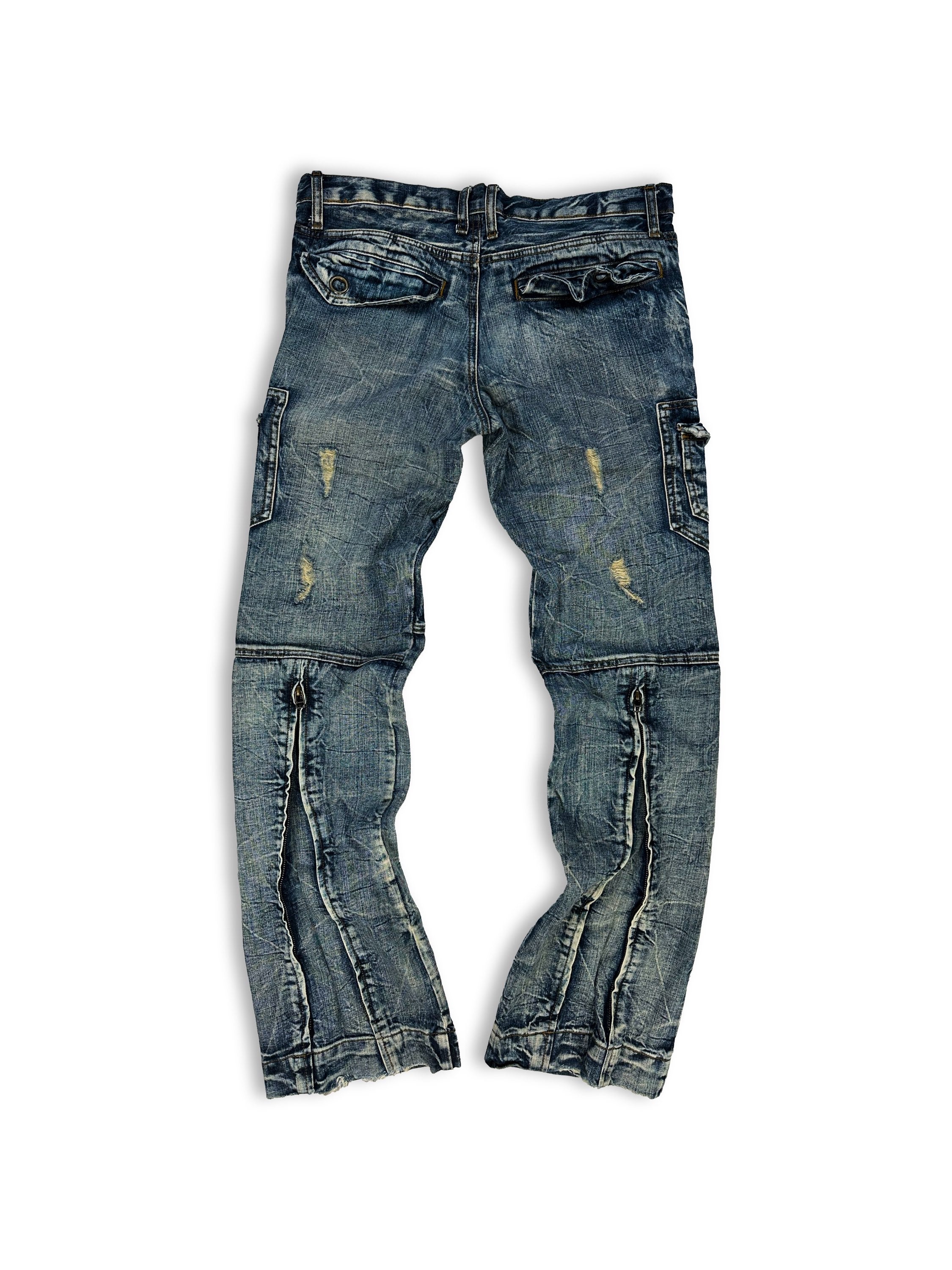 Semantic Design Blue Light Wash Distressed Cargo Denim