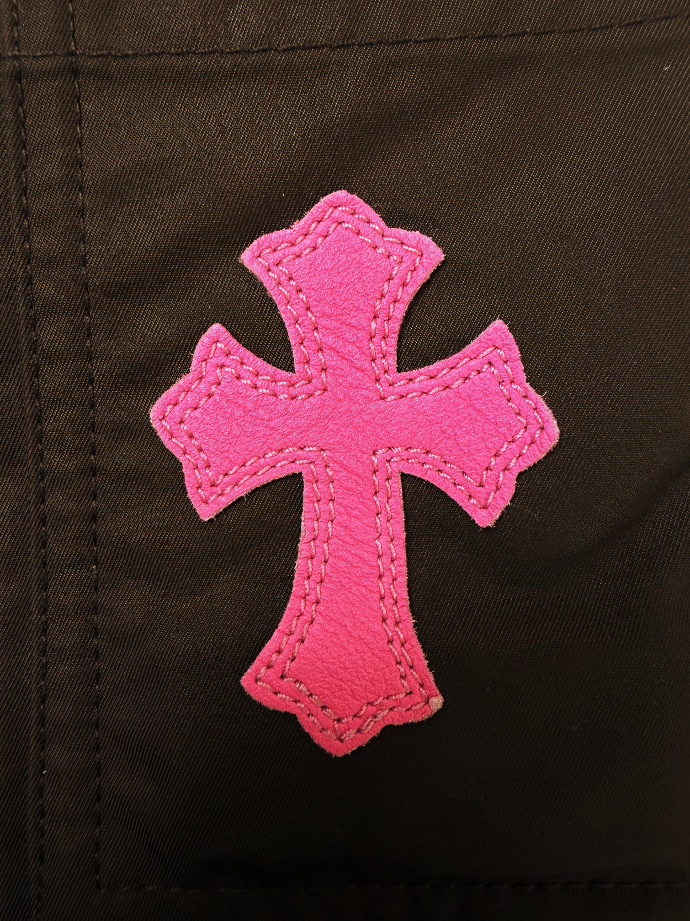 Chrome Hearts Pink Patch Leather Double Knee Brown Carpenter Pants