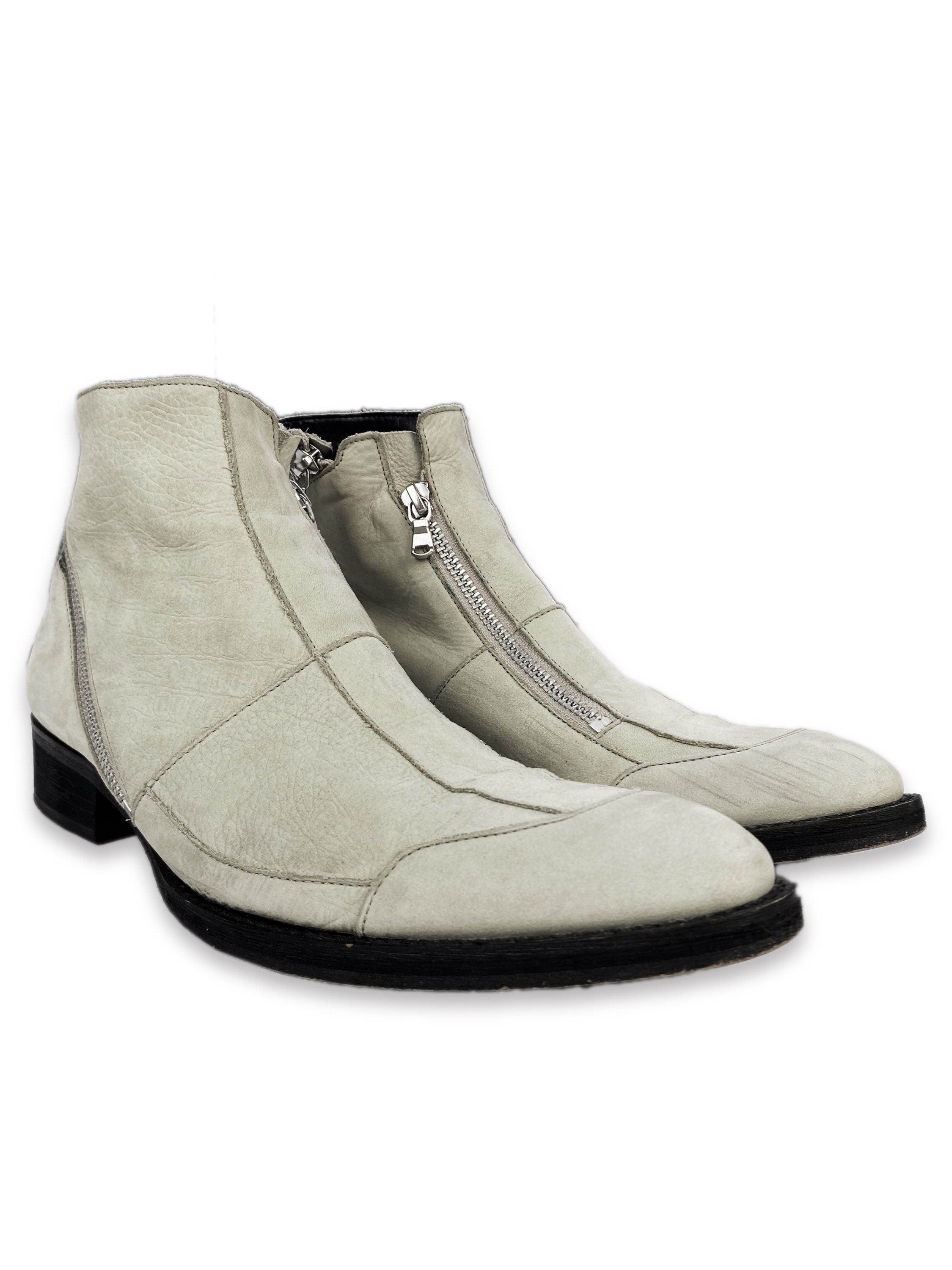 Tornado Mart White Calfskin Leather Tornado Zip Boots