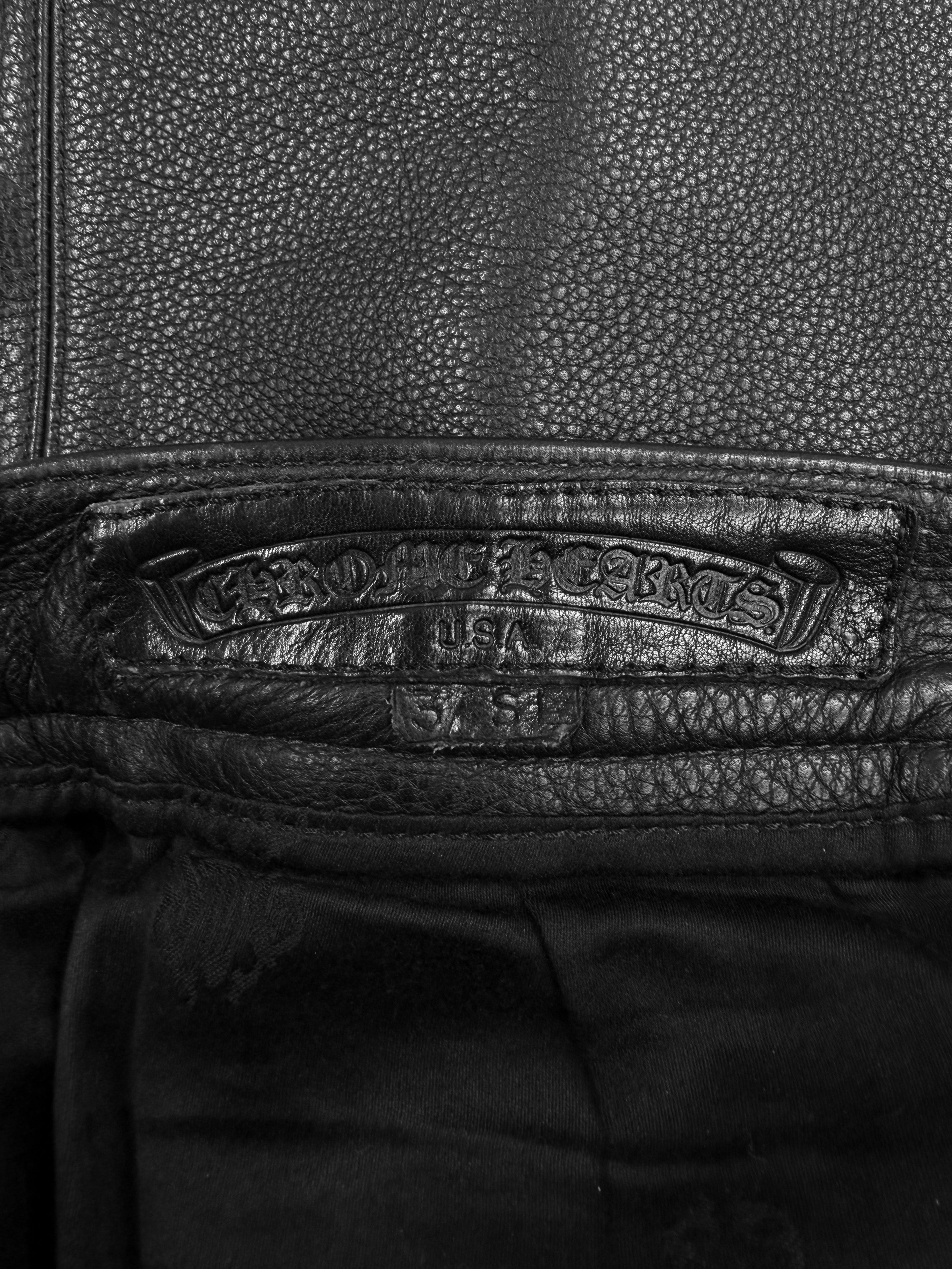 Chrome Hearts 20 Red Cross Patch Black Leather Fleur Knee Pants