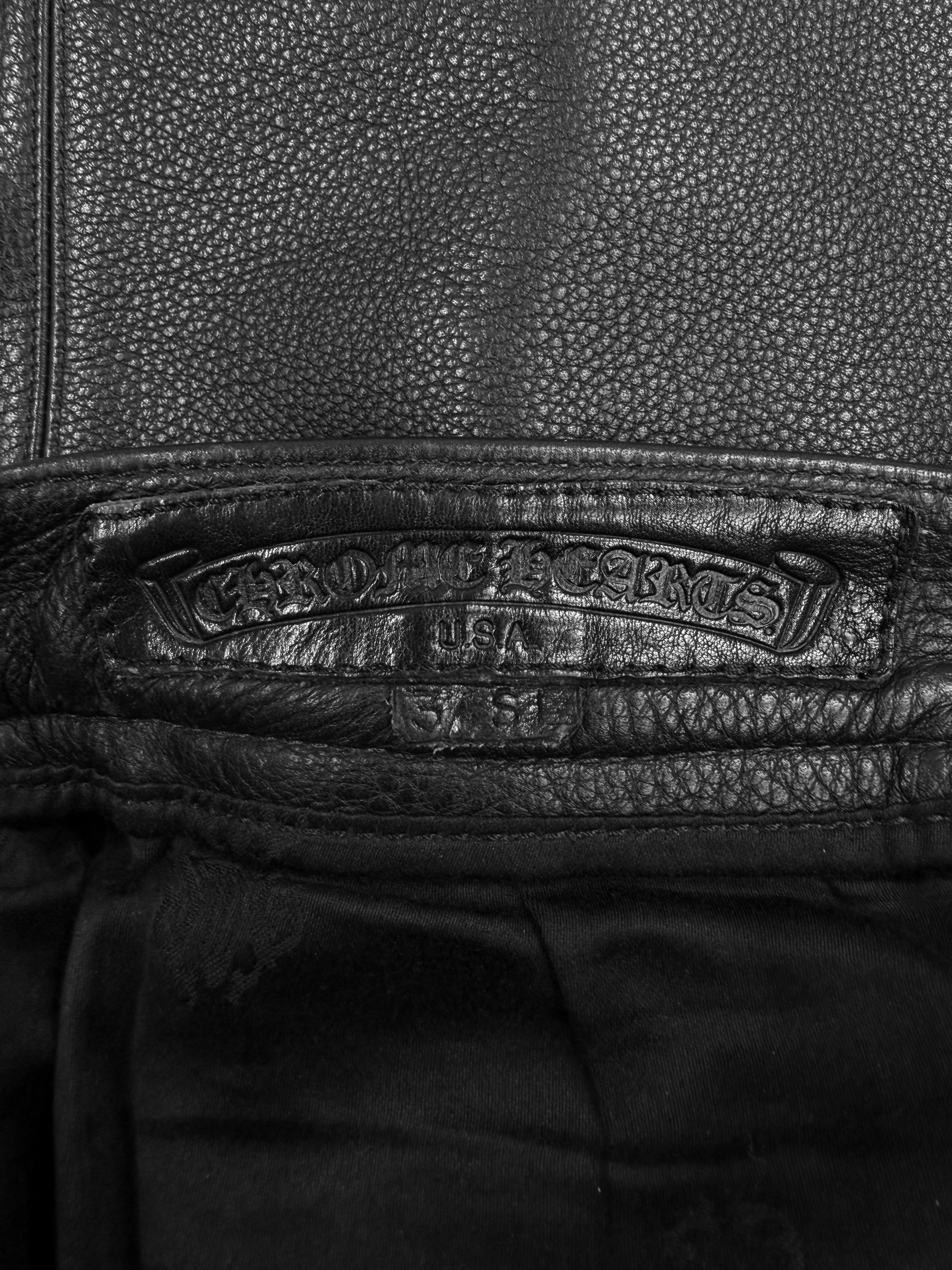 Chrome Hearts 20 Red Cross Patch Black Leather Fleur Knee Pants