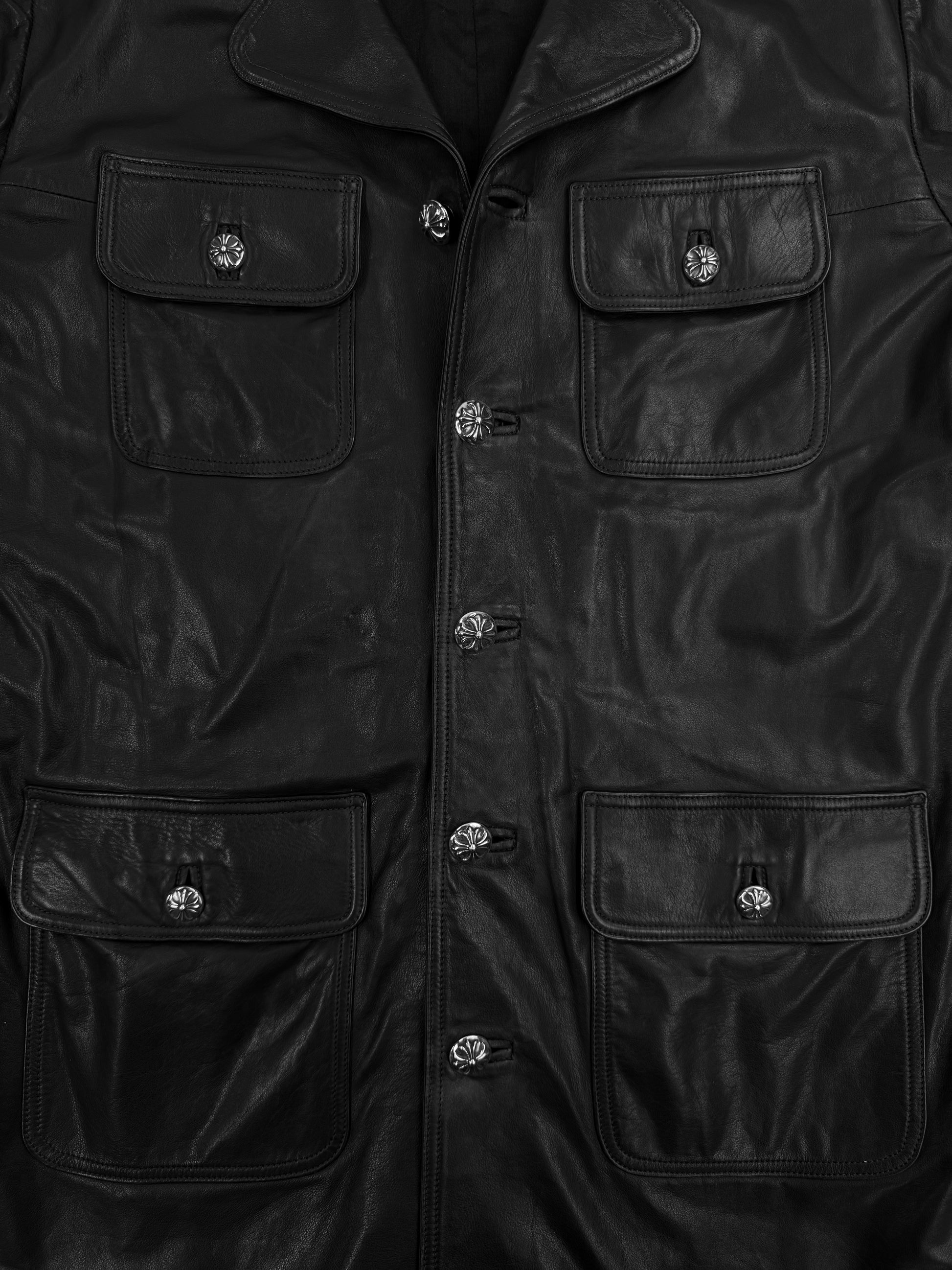 Chrome Hearts 8 Cross Patch Black Multi Pocket Leather Trench Coat 🕷️