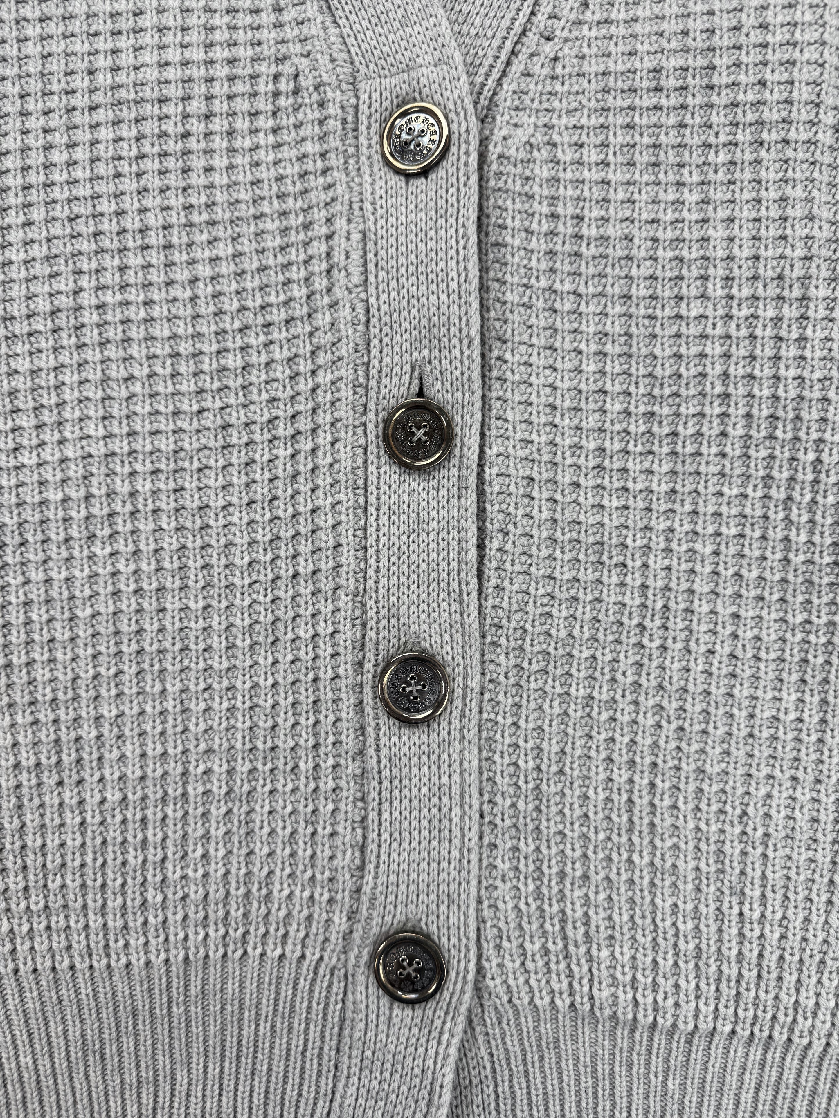 Chrome Hearts Hit & Run Cross Patch Heavy Weight Grey Knit Cardigan Sweater