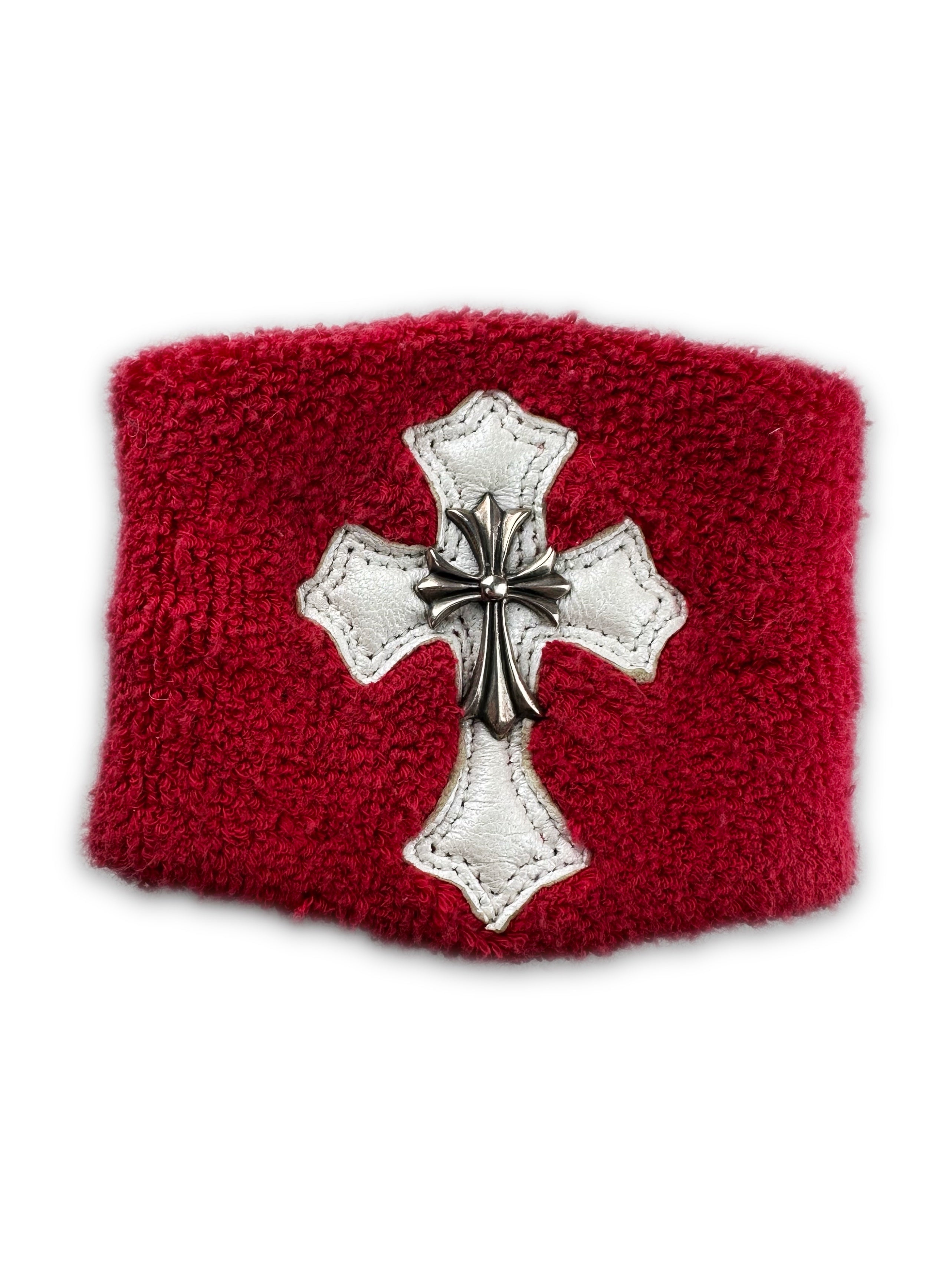 Chrome Hearts White Leather Cross Patch Sweat Band Bracelet