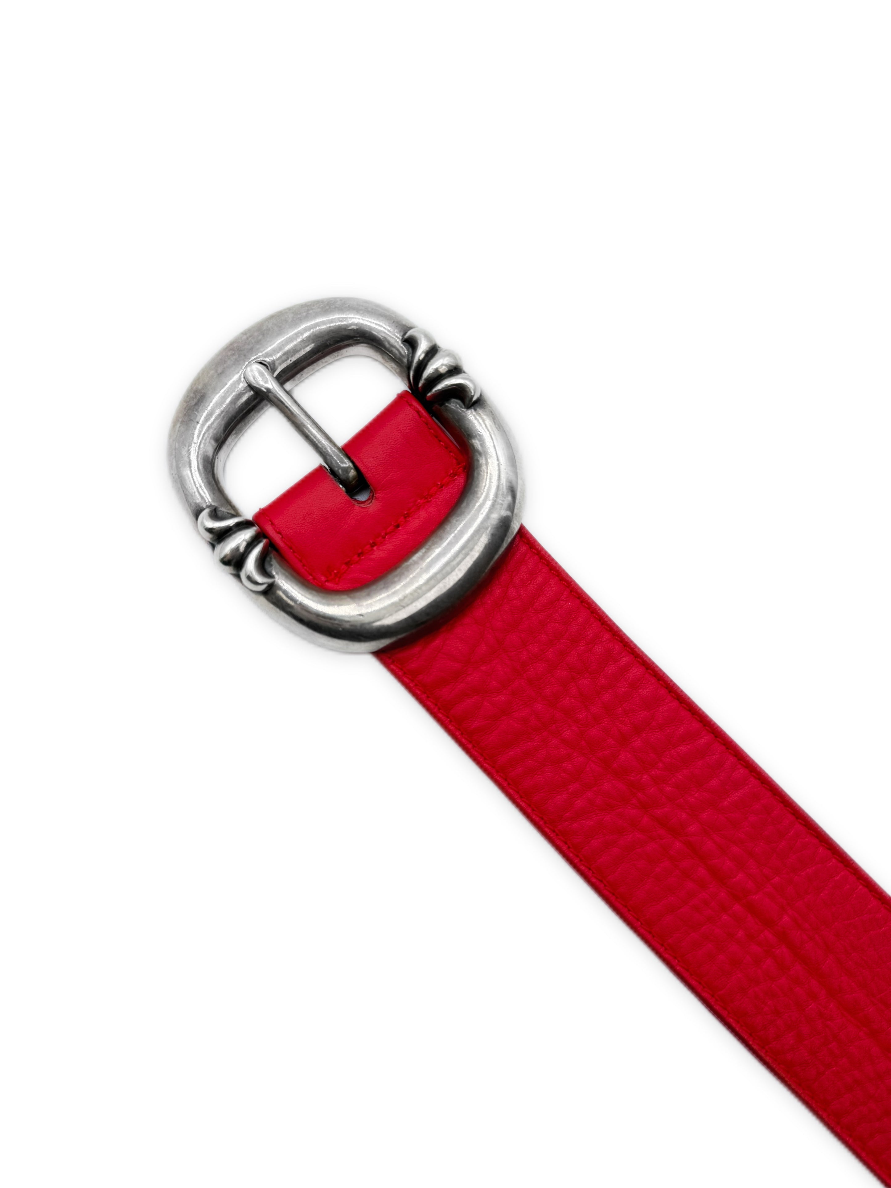 Chrome Hearts Red Calfskin Leather .925 Silver Gunslinger Belt