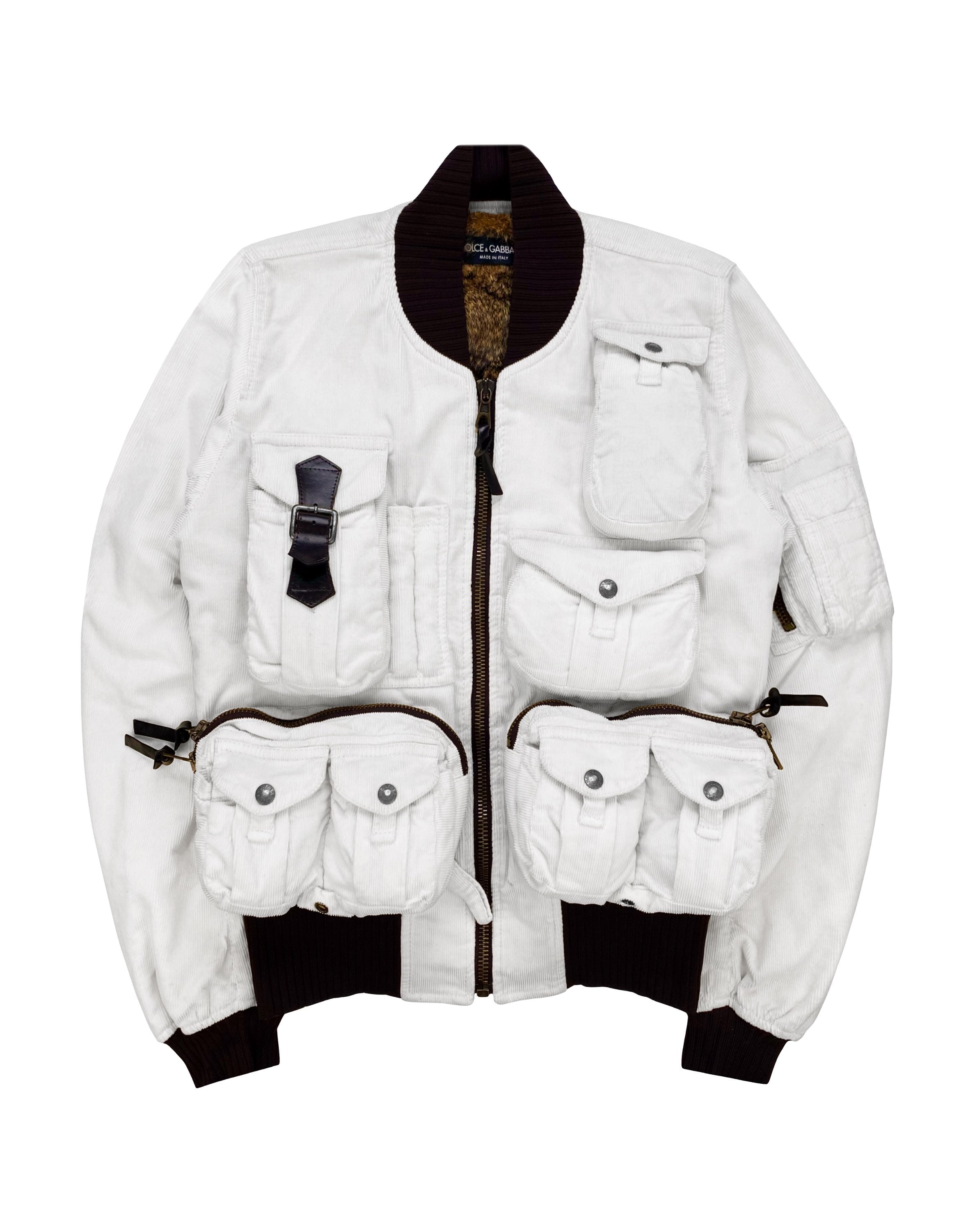 AW03 Dolce &amp; Gabbana 3D Cargo Pocket Rabbit Fur Hunting Bomber Jacket