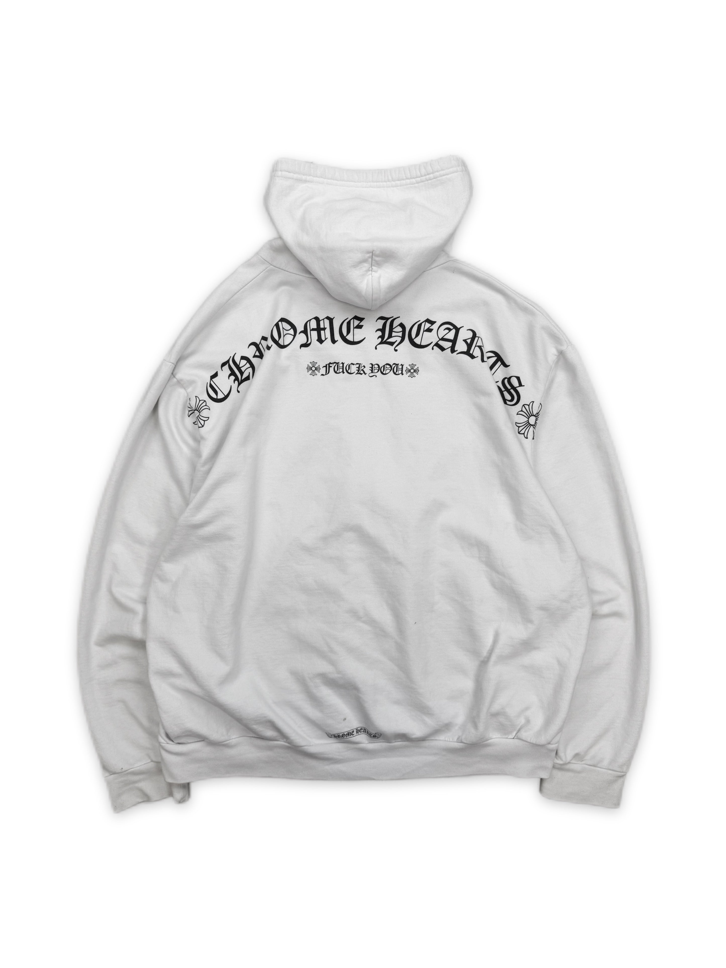 Chrome Hearts ‘Fuck You’ Rhodium Zip Up White Hoodie