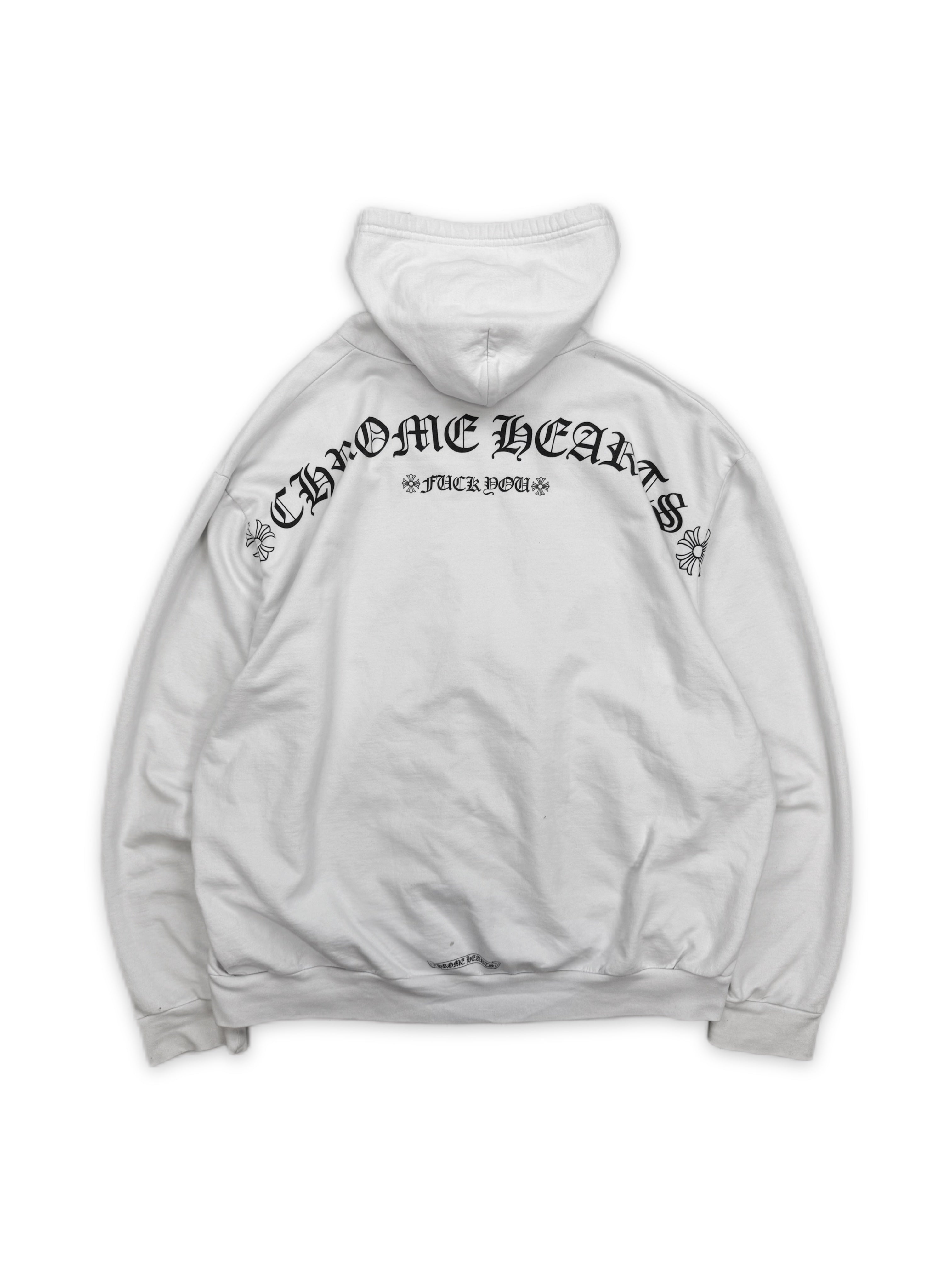 Chrome Hearts ‘Fuck You’ Rhodium Zip Up White Hoodie