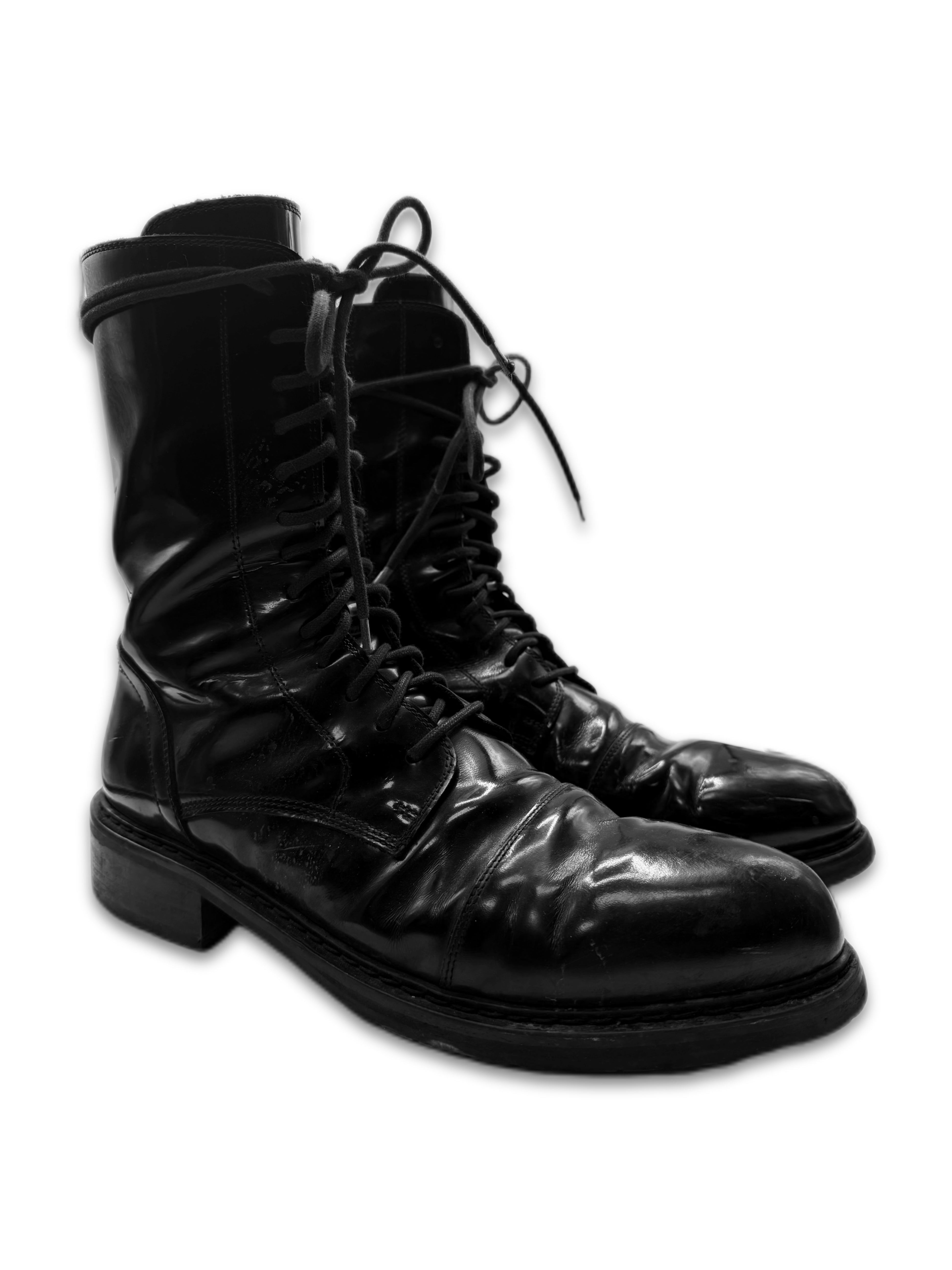Ann Demeulemeester Patent Leather Hi-top Black Combat Boots