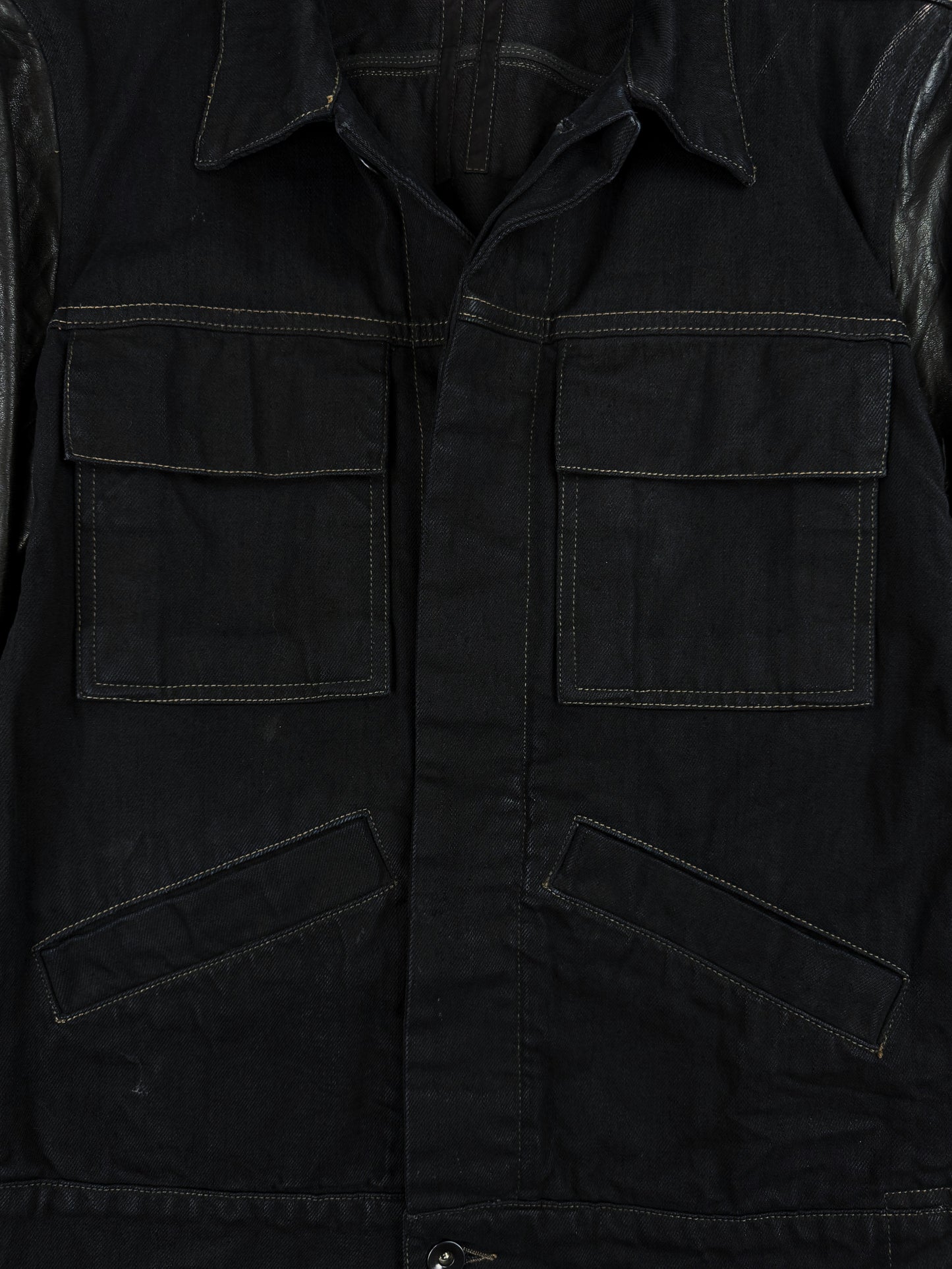 AW09 Rick Owens DRKSHDW ‘Crust’ O&M Calf Skin Sleeve Denim Jacket
