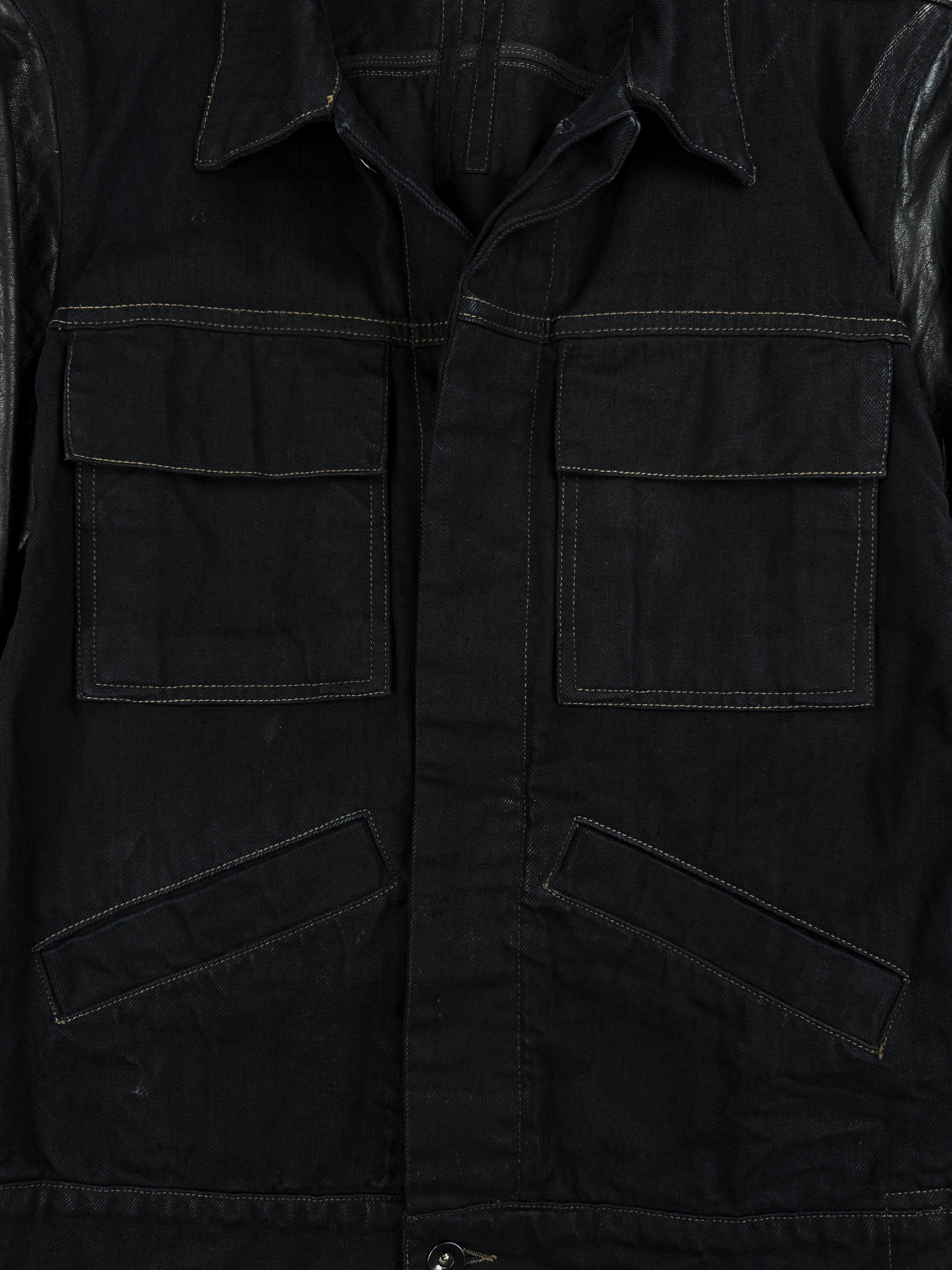AW09 Rick Owens DRKSHDW ‘Crust’ O&amp;M Calf Skin Sleeve Denim Jacket