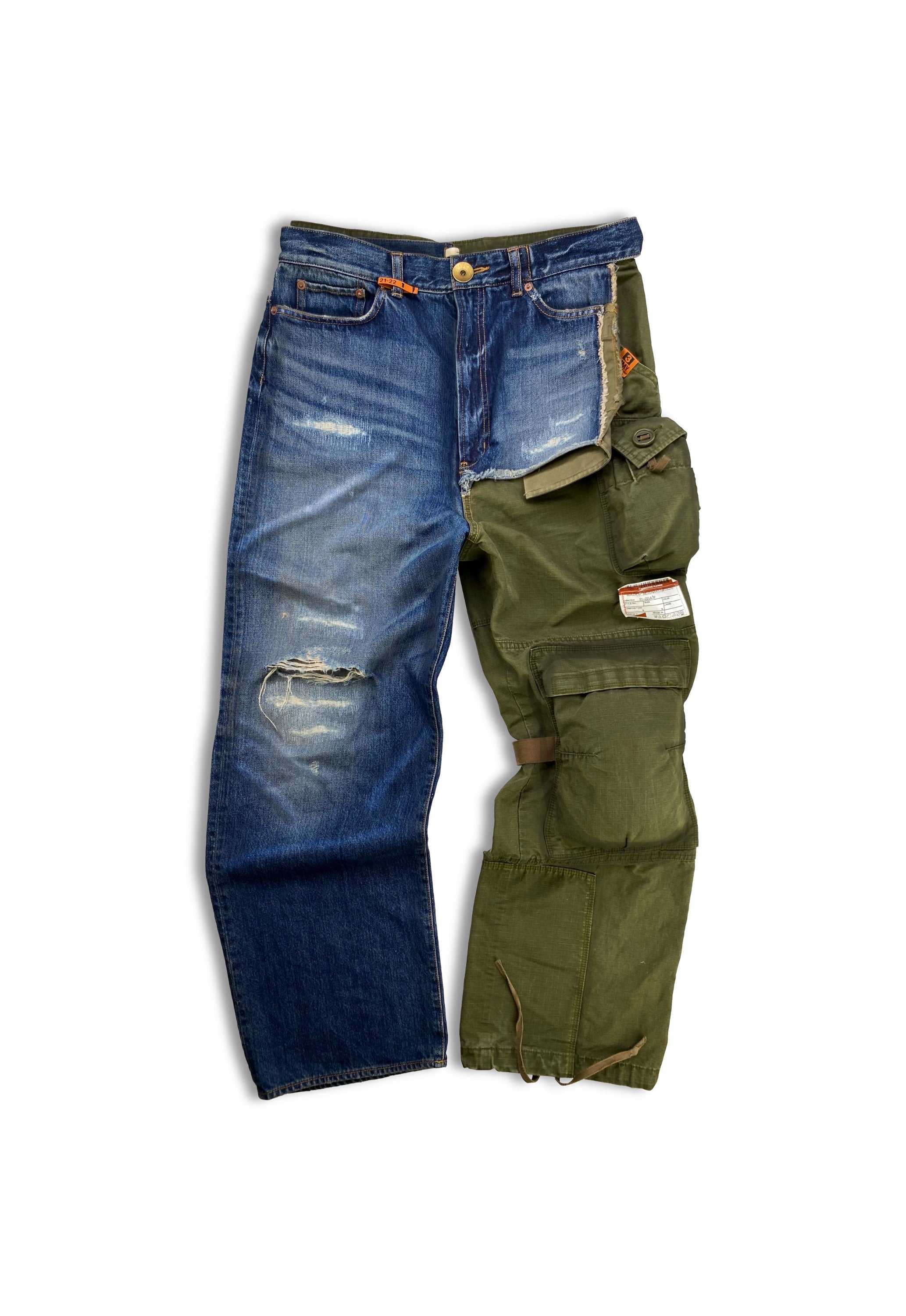 AW21 Mihara Yasuhiro ‘Hybrid’ Split Denim Distressed Cargo Pants
