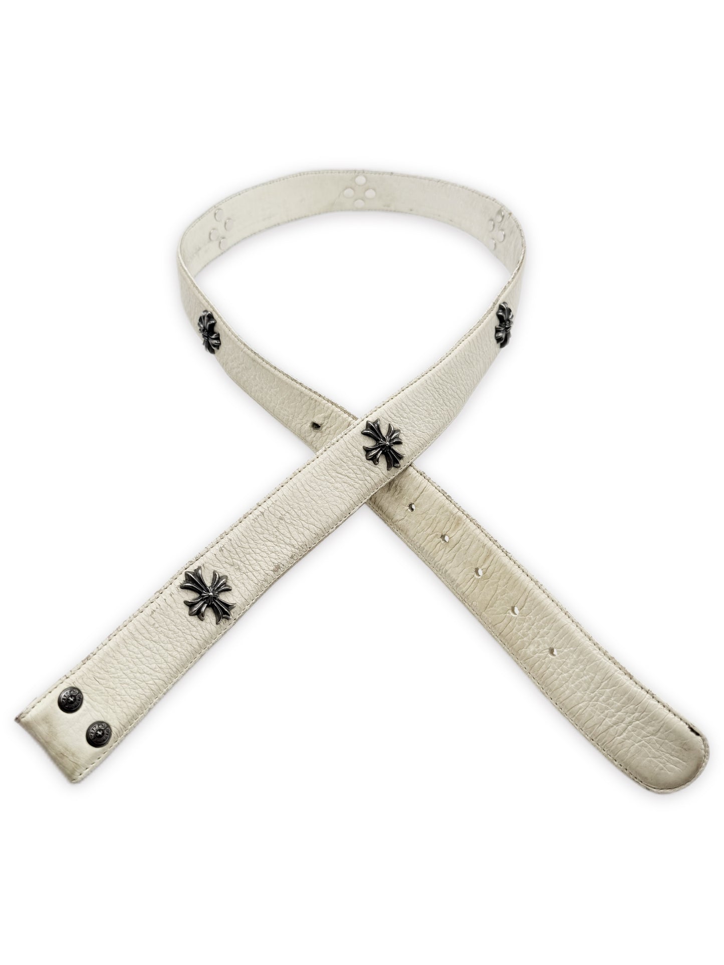 Chrome Hearts Plus Cross Pendant White Leather .925 Silver Belt Strap