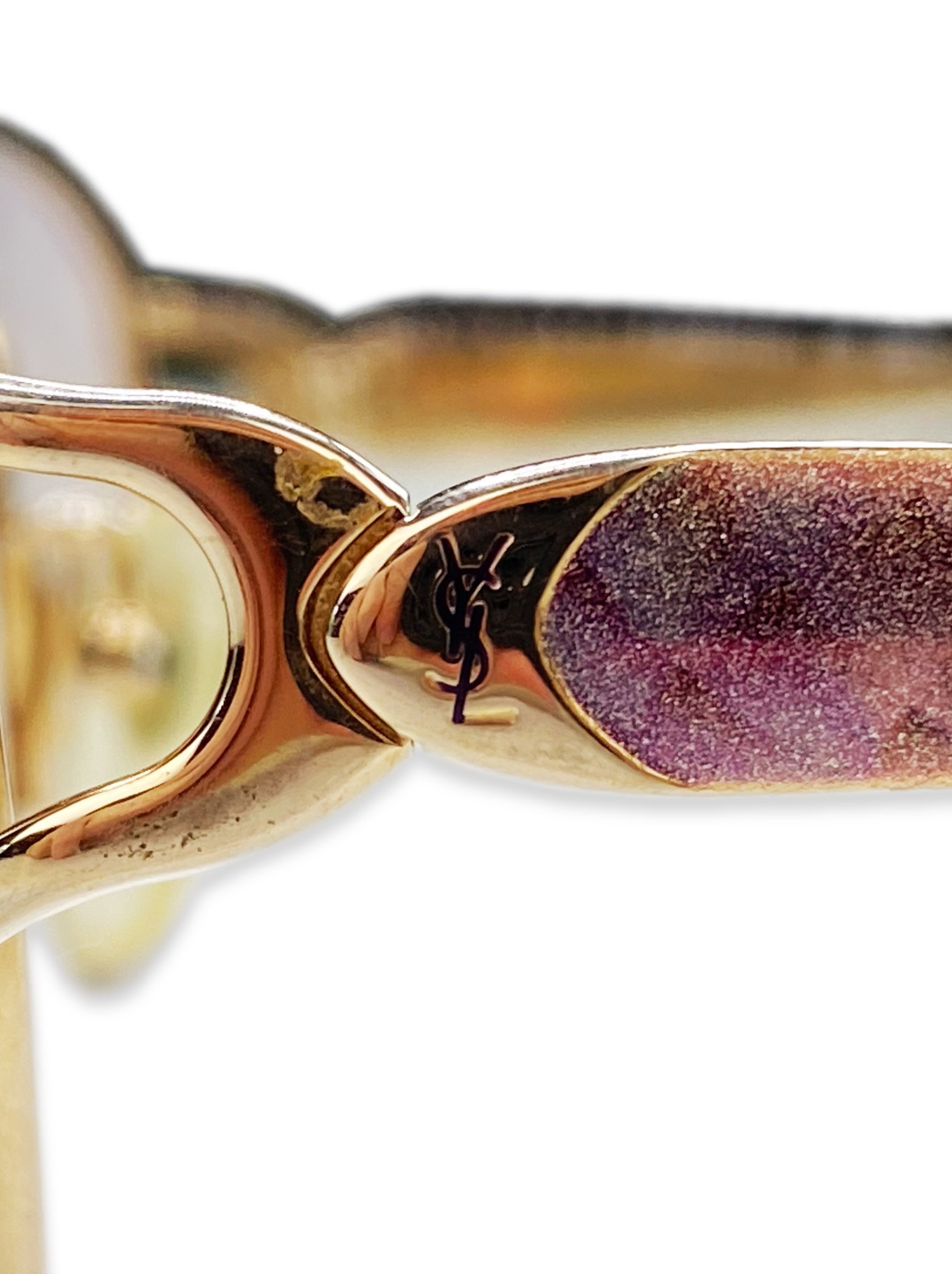 Yves Saint Laurent ‘YSL’ Gold Metallic Frame Pattern Glasses