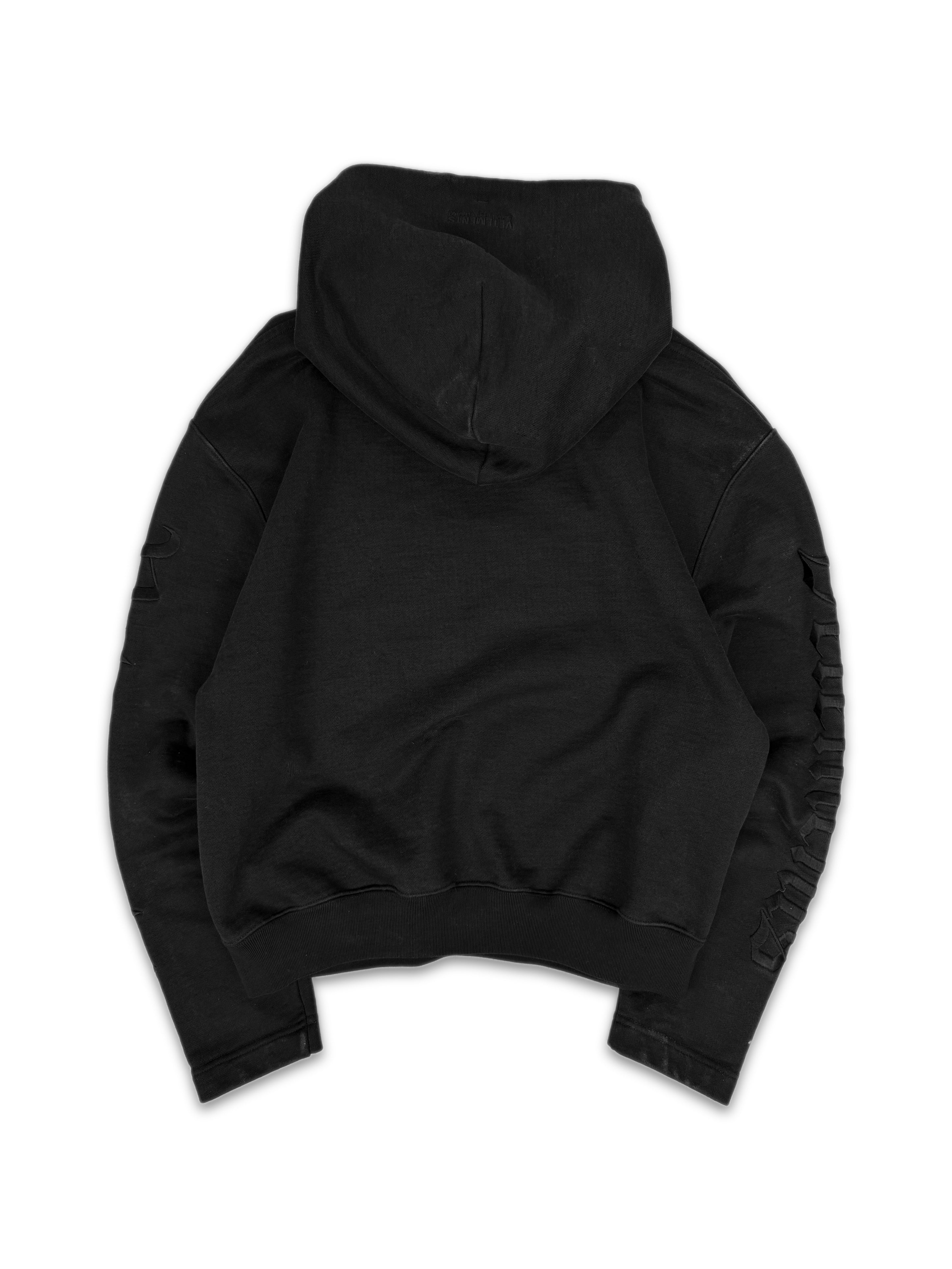 Vetements Gothic Metal Logo Black Cropped Embroidered Hoodie