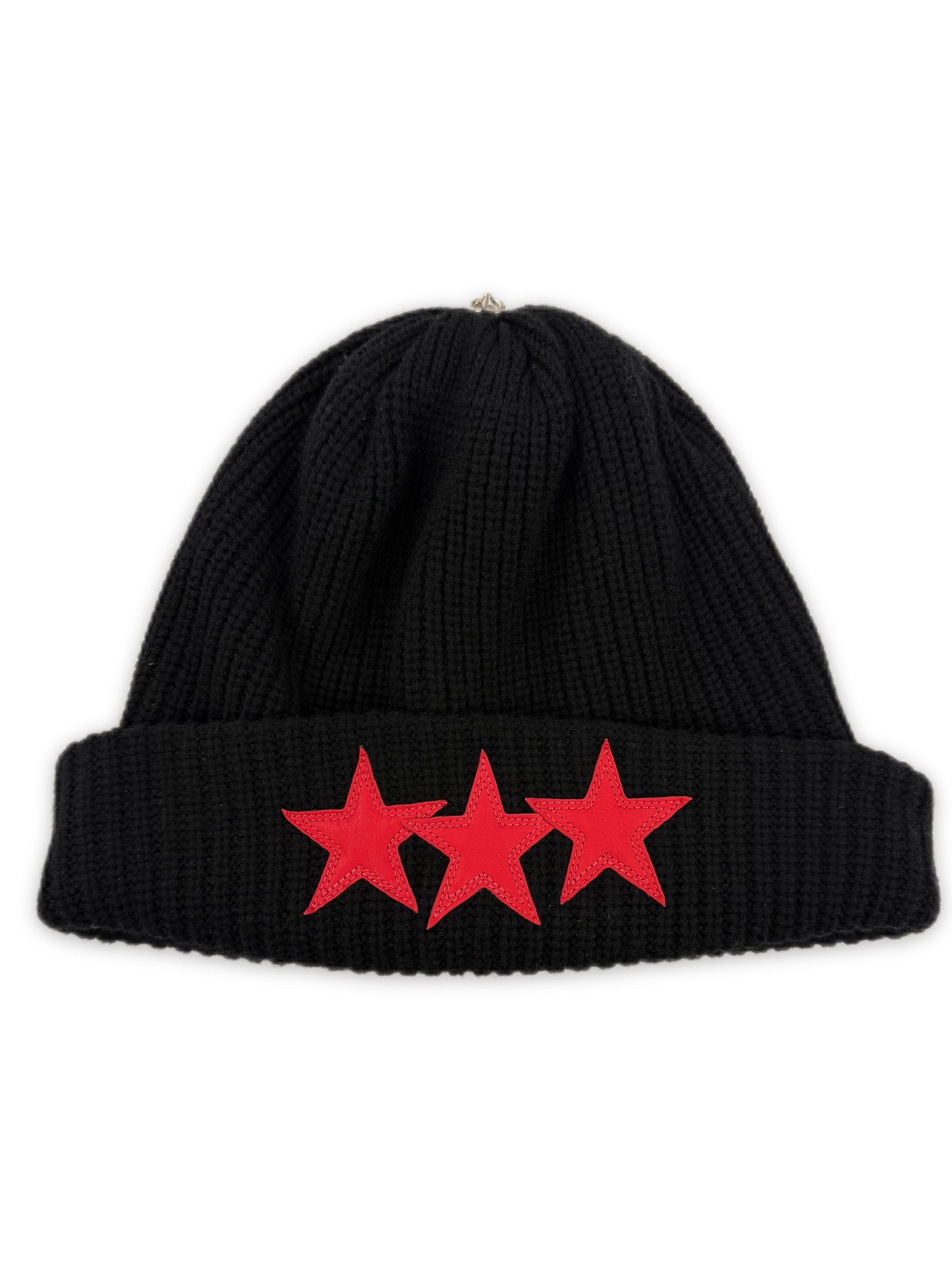 Chrome Hearts Triple Star Patch Black Ribbed .925 Silver Beanie