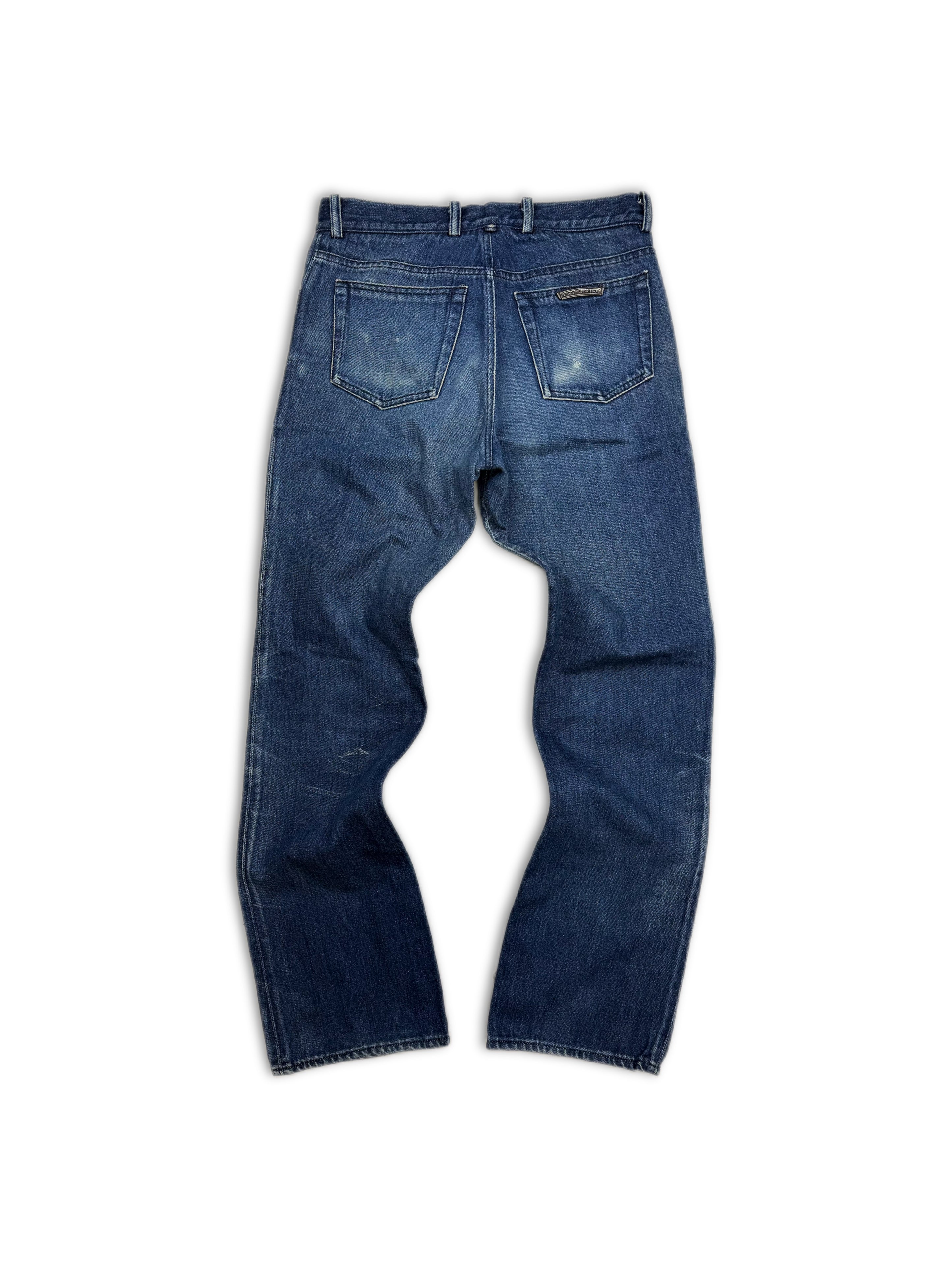 Chrome Hearts ‘5 Pocket’ Scroll Logo Blue Wash Boot Cut Jeans