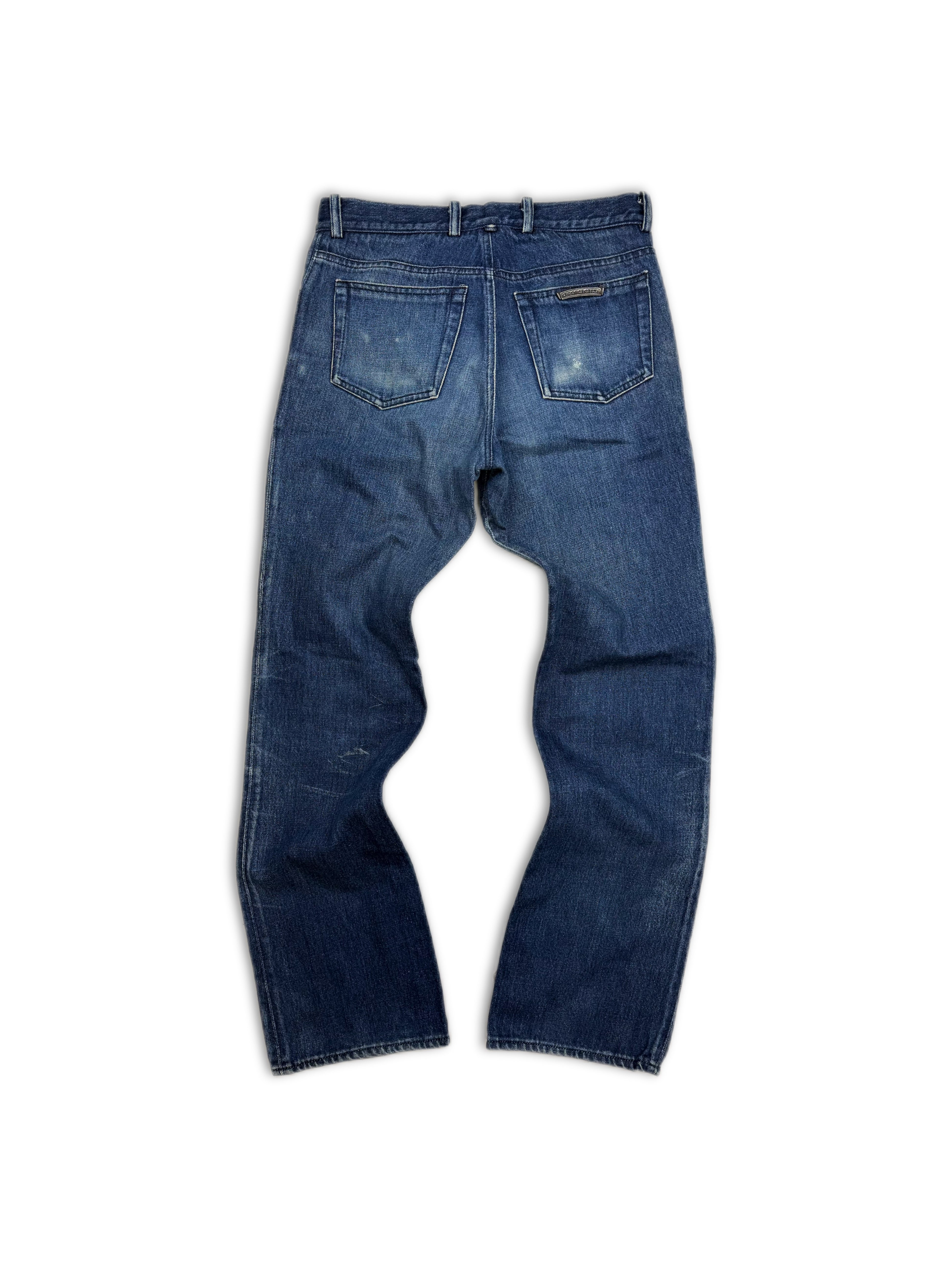 Chrome Hearts ‘5 Pocket’ Scroll Logo Blue Wash Boot Cut Jeans