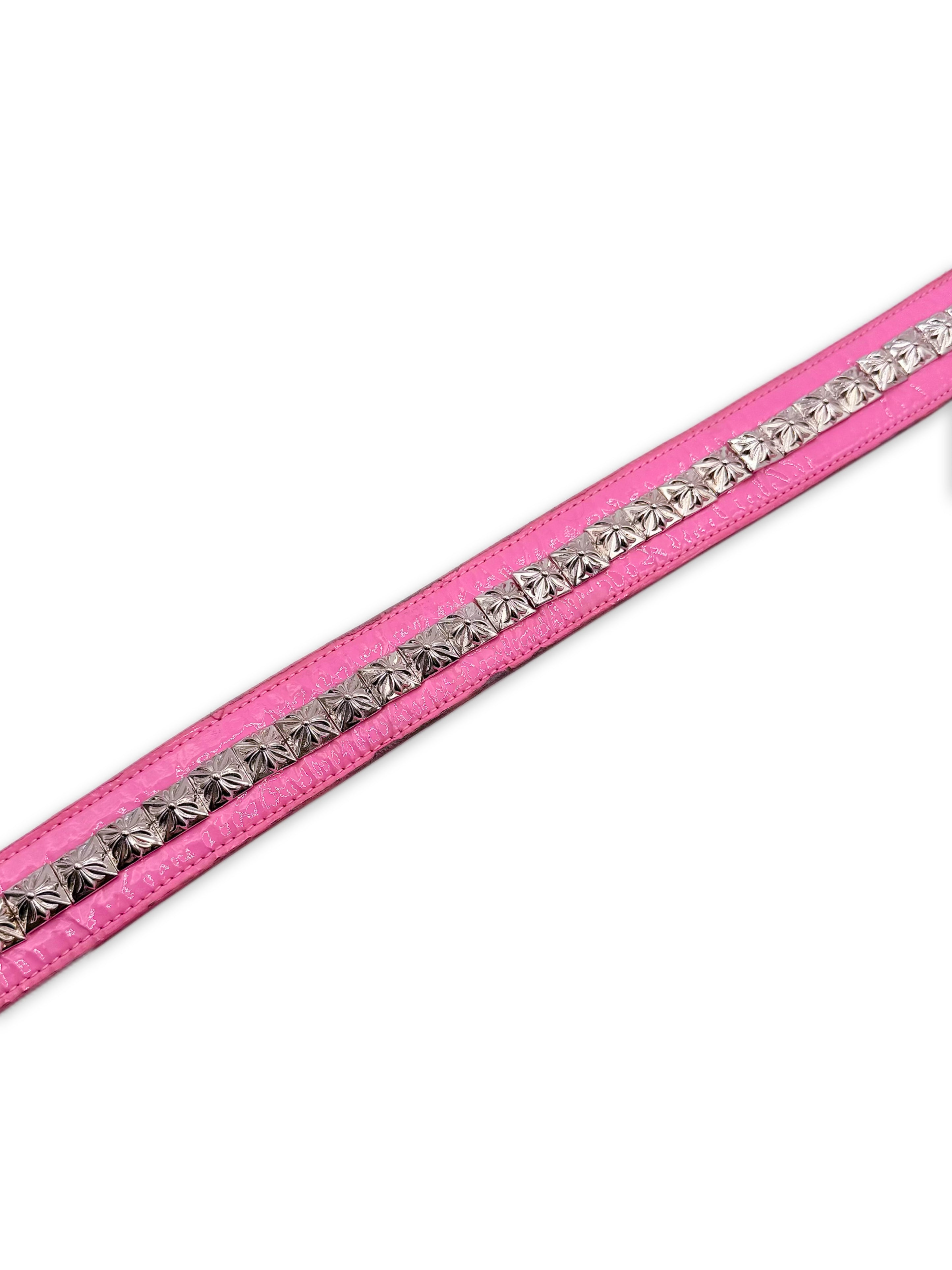 Chrome Hearts Pyramid Stud Patent Leather Rhodium Pink Roller Belt