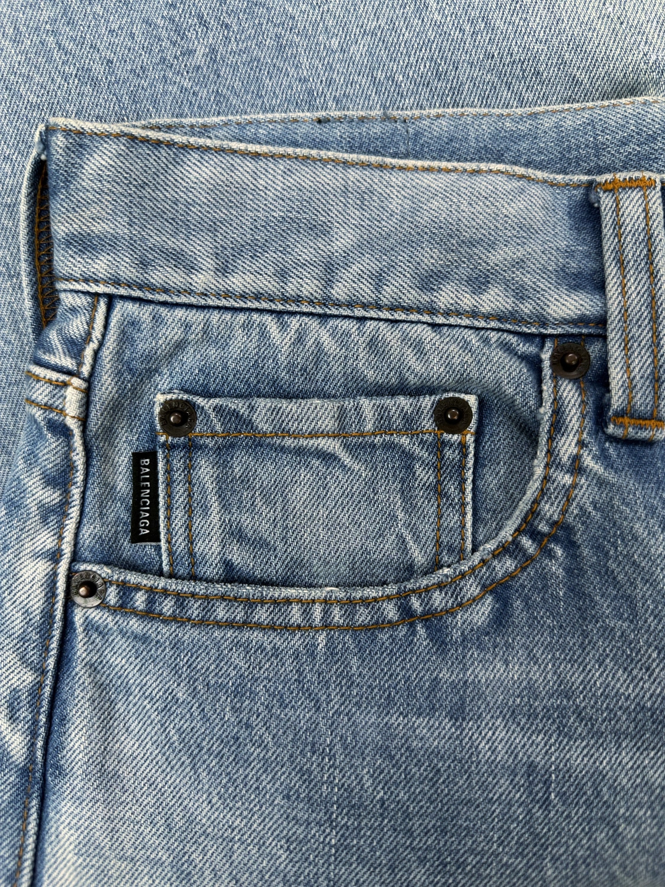 Balenciaga Light Wash Distressed Denim Shorts