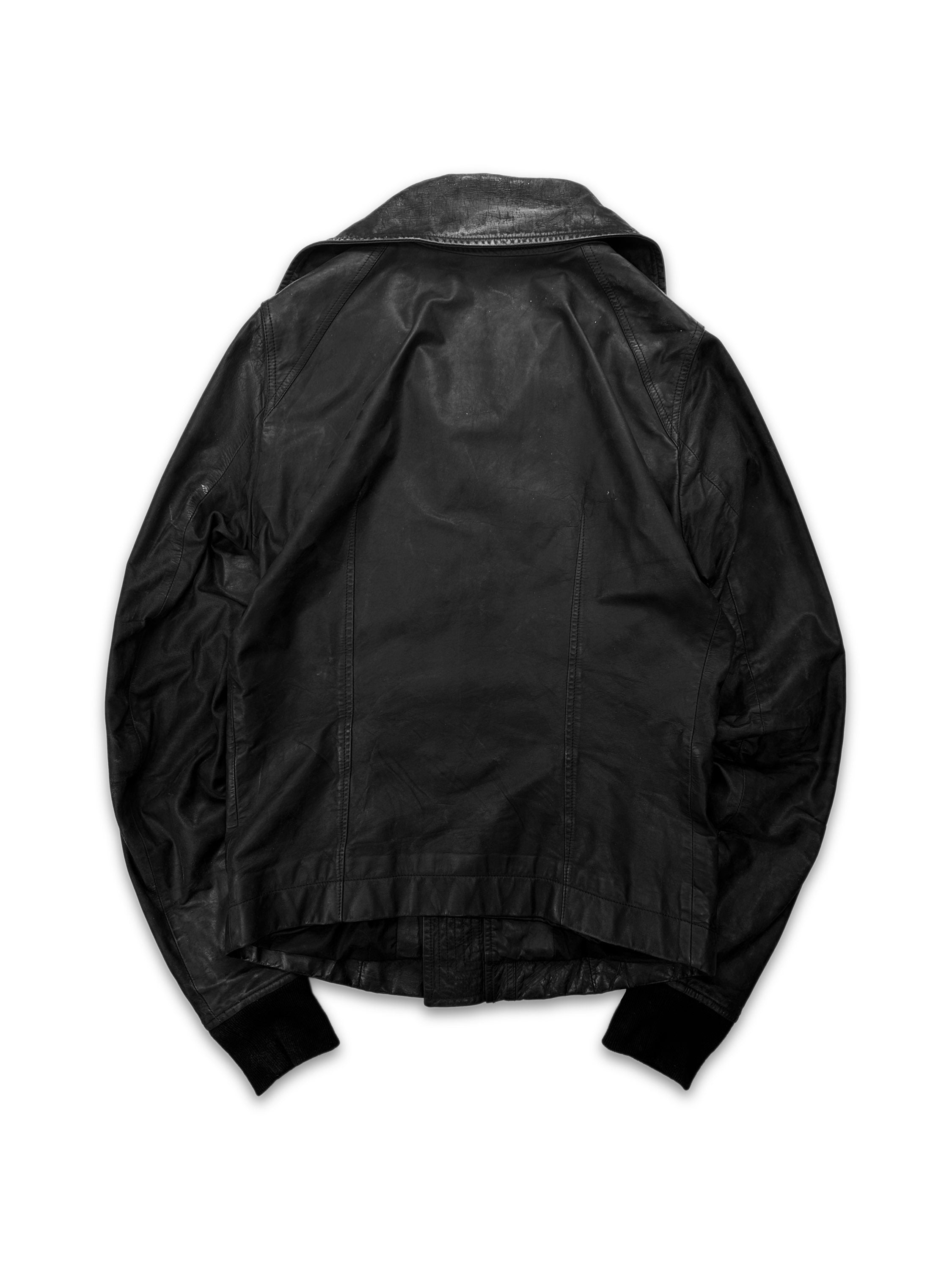 AW12 Rick Owens ‘Mountain’ High Neck Calfskin Leather Biker Jacket