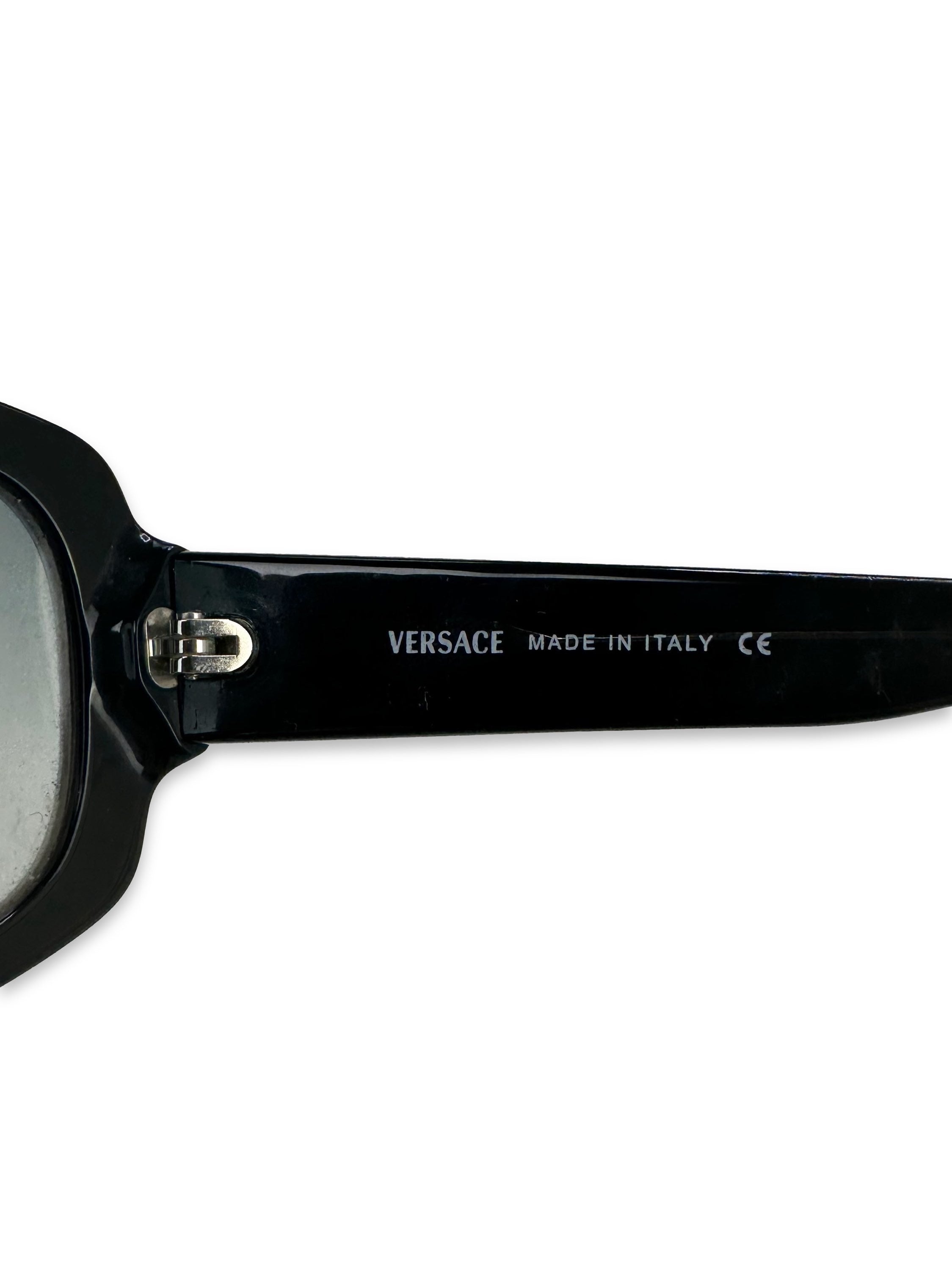 Versace Swarovski Crystal Spellout Logo Blue Tint Sunglasses