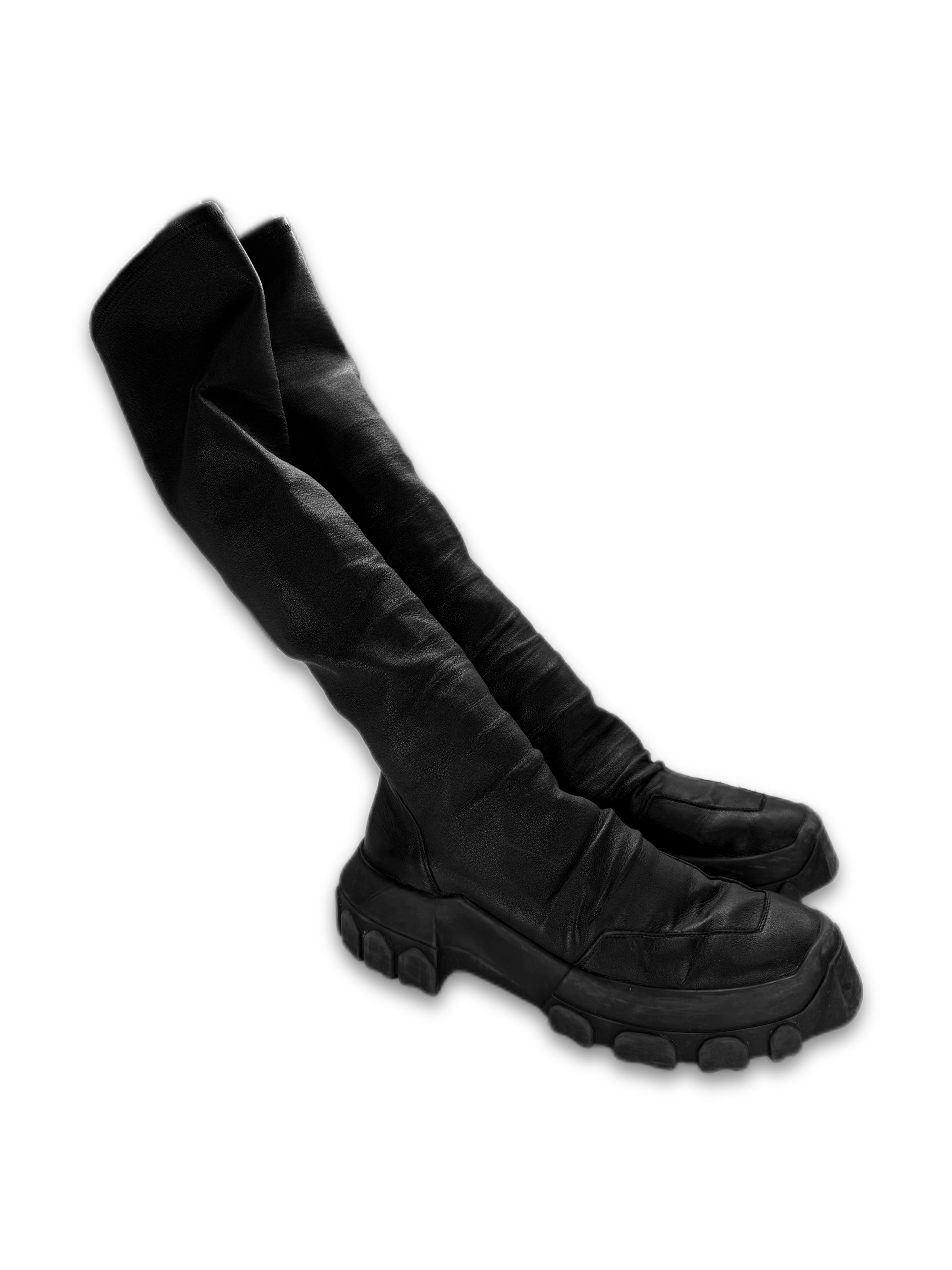 SS18 Rick Owens Black Leather Hiking ‘Sock’ Tractor Boots