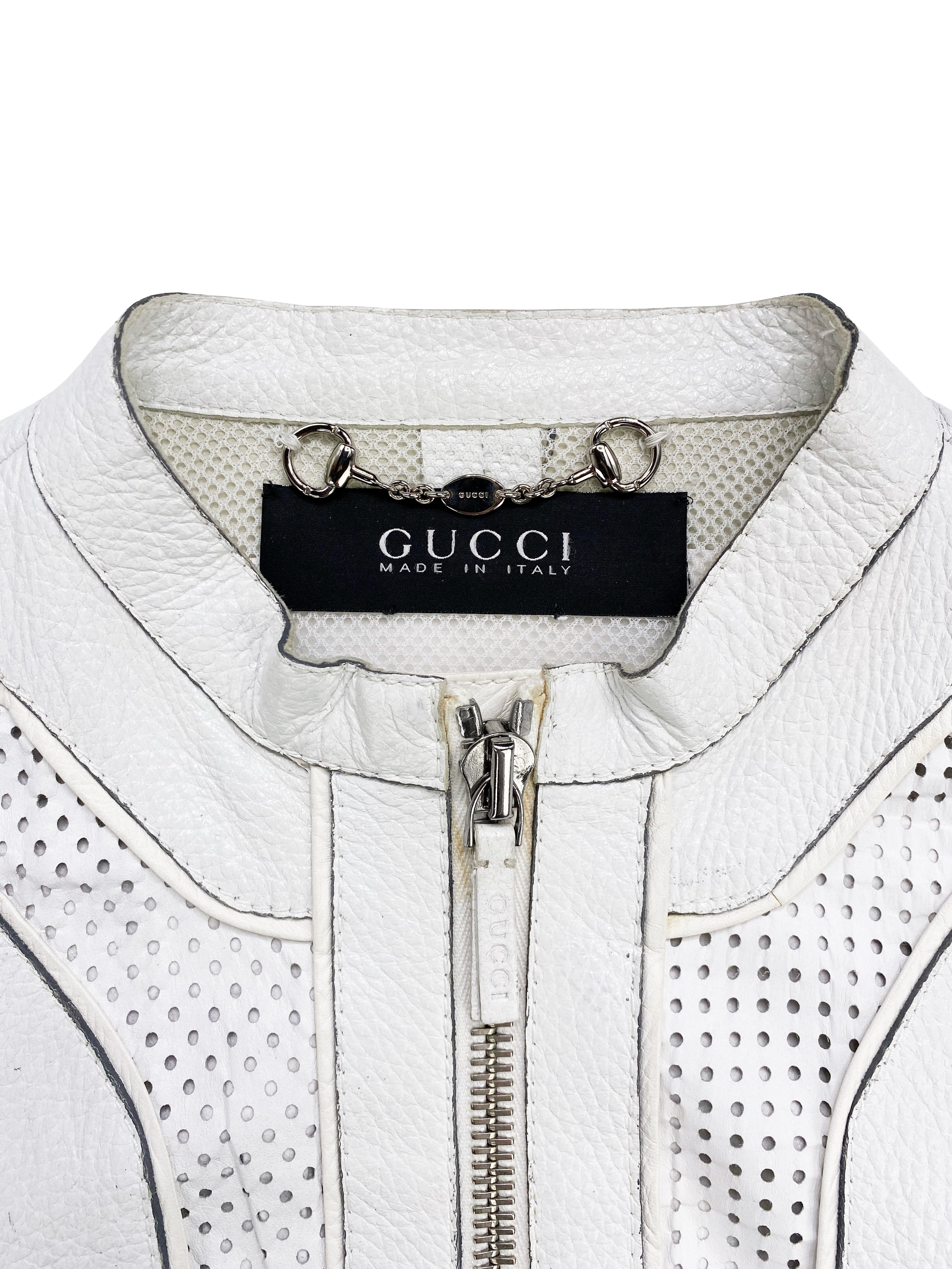 Gucci by Tom Ford White Leather Perforated Laced Racing Jacket