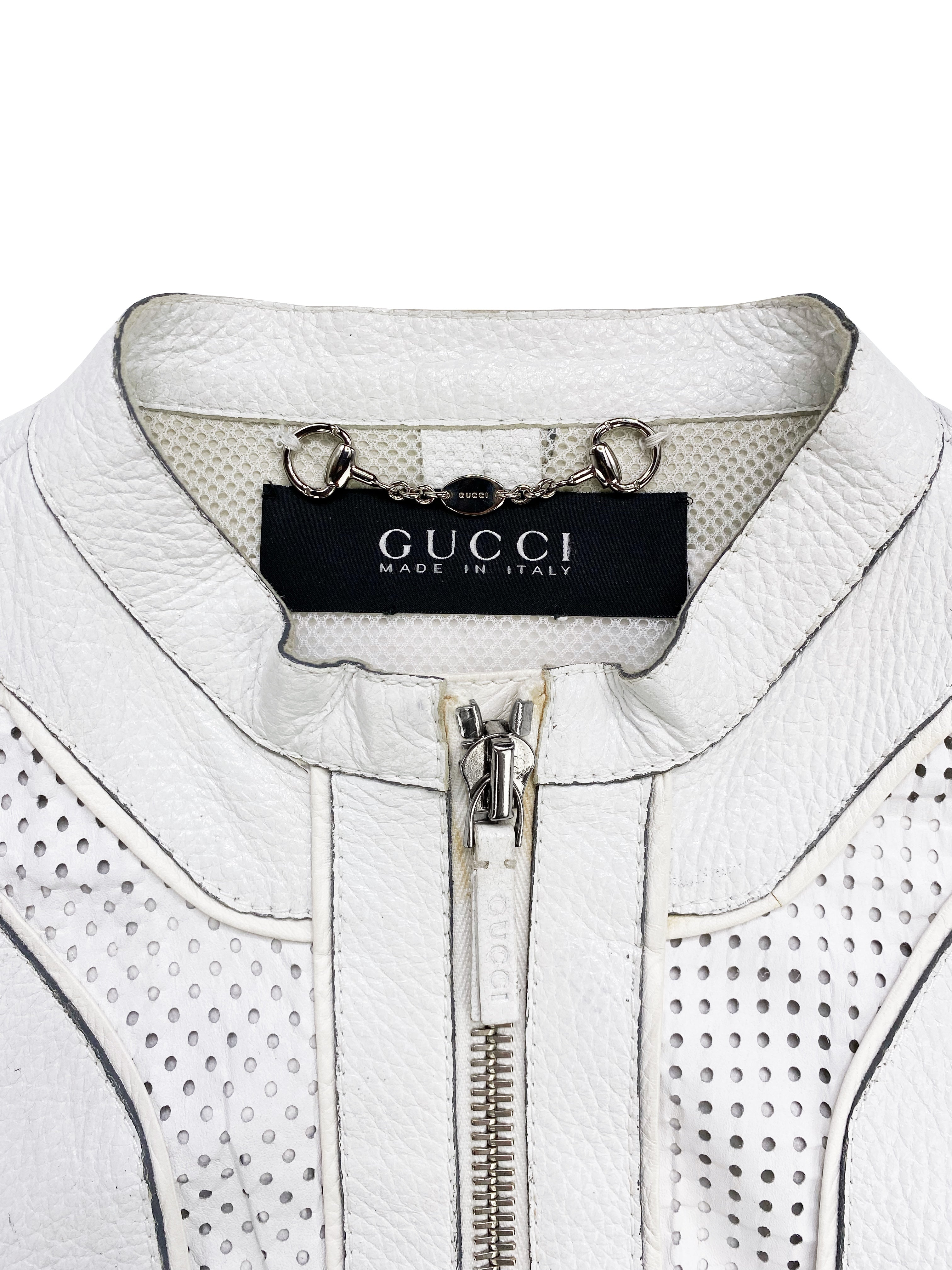 Gucci by Tom Ford White Leather Perforated Laced Racing Jacket