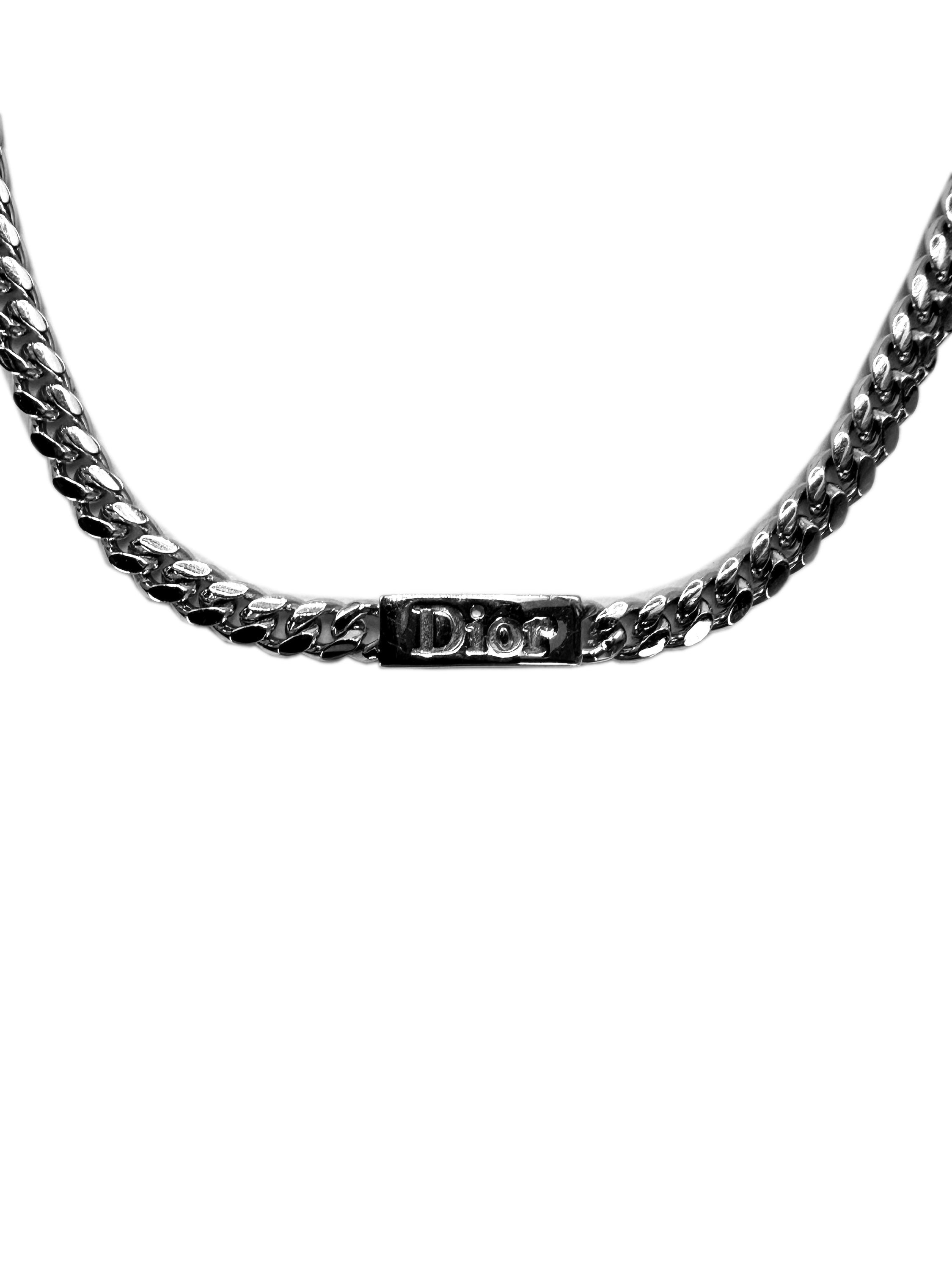 00s Dior Cuban Link Etched Silver Bracelet