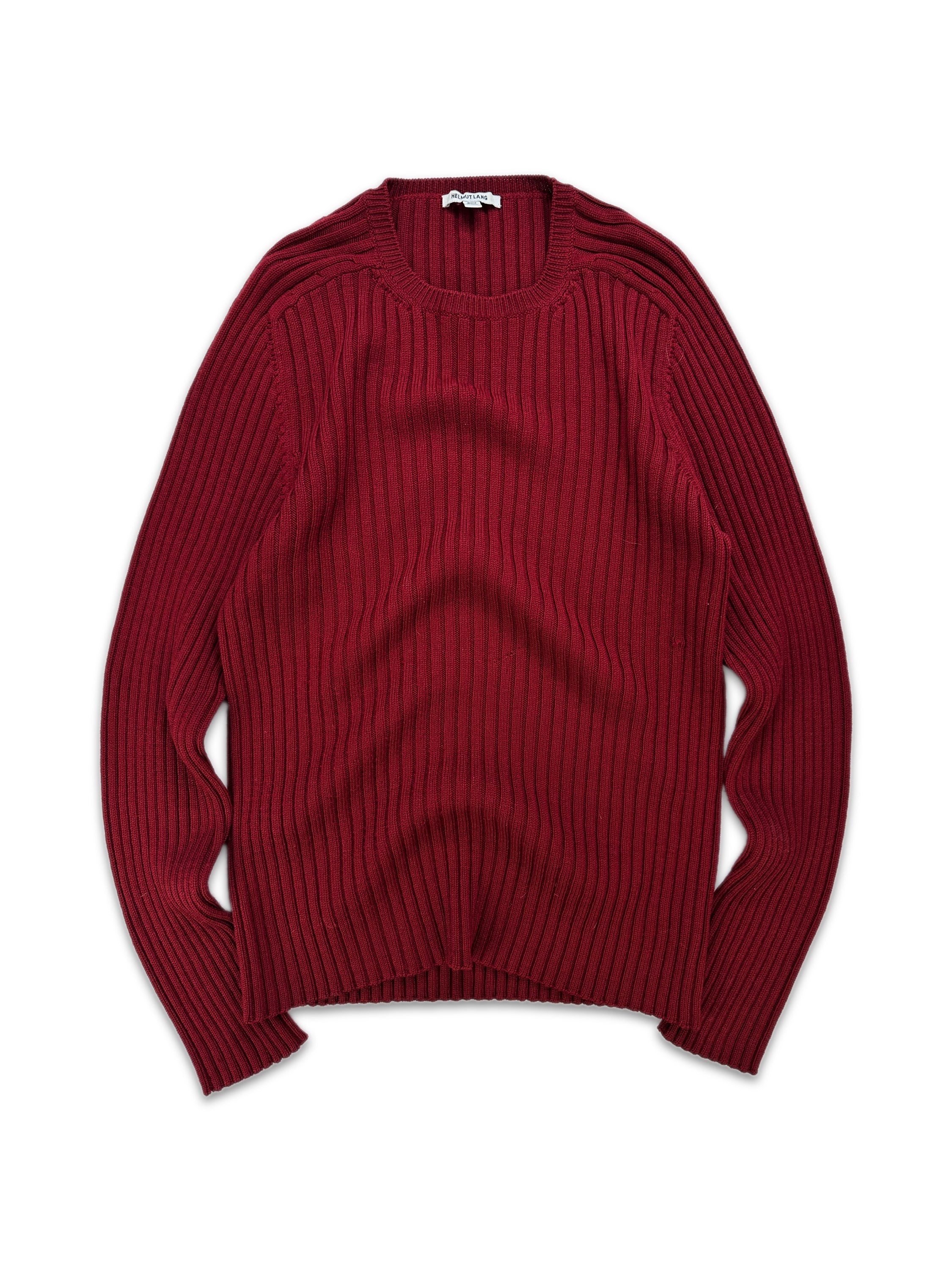 00s Helmut Lang Dark Red Ribbed Knit Sweater