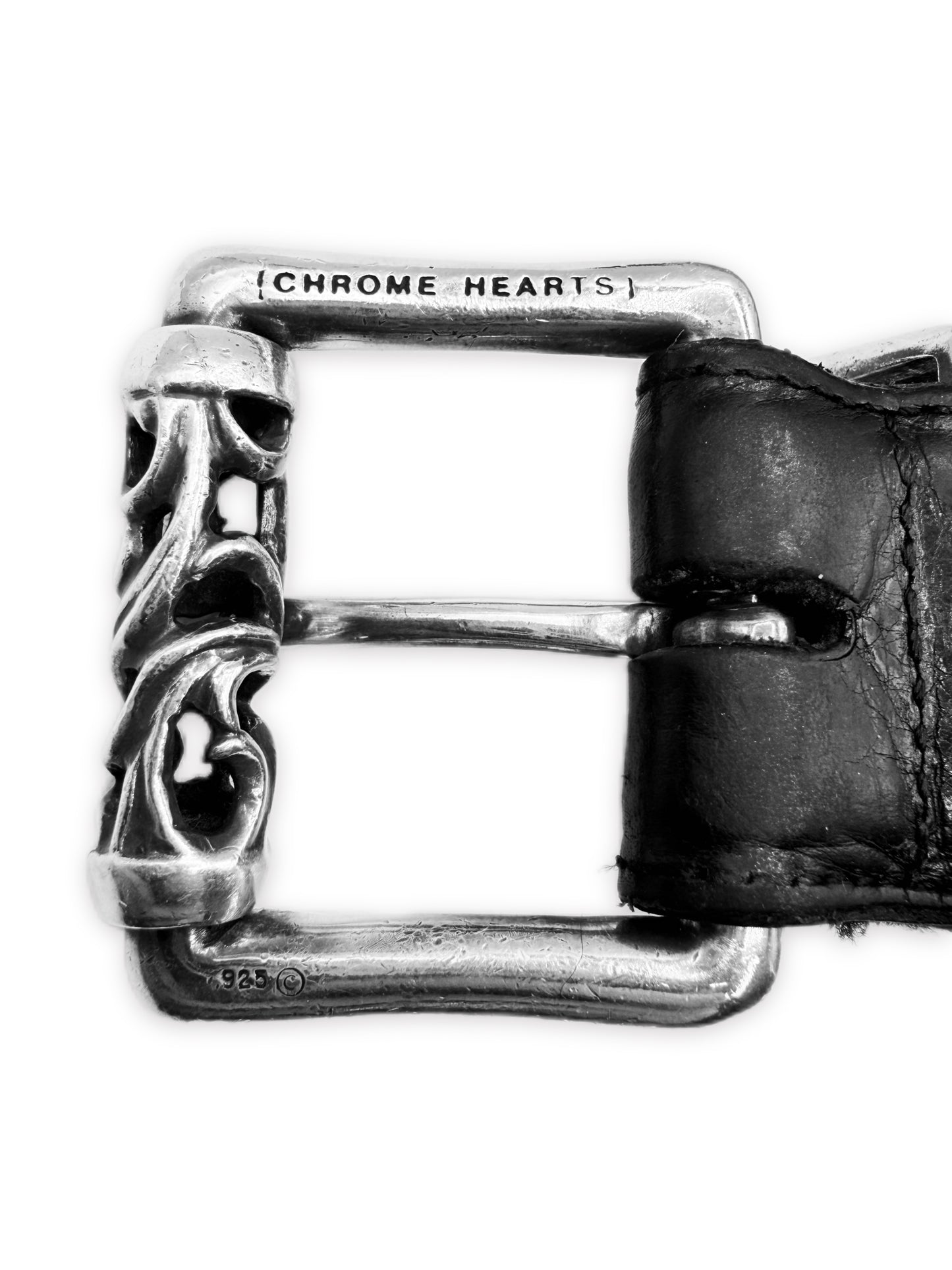 Chrome Hearts Pyramid Studded Lambskin Leather Black Roller Belt