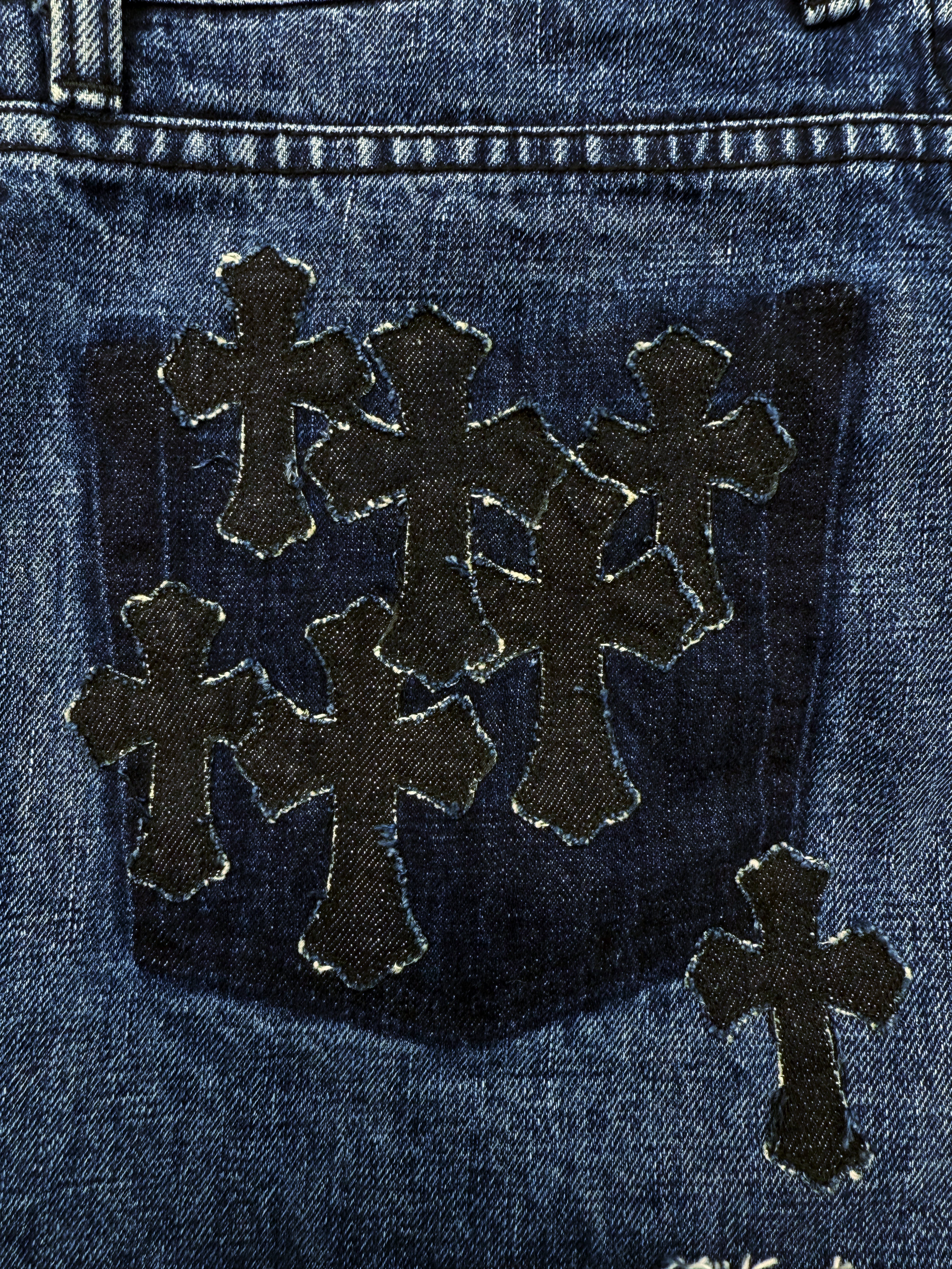 Chrome Hearts Denim Cross Patch Flooded Mini Skirt