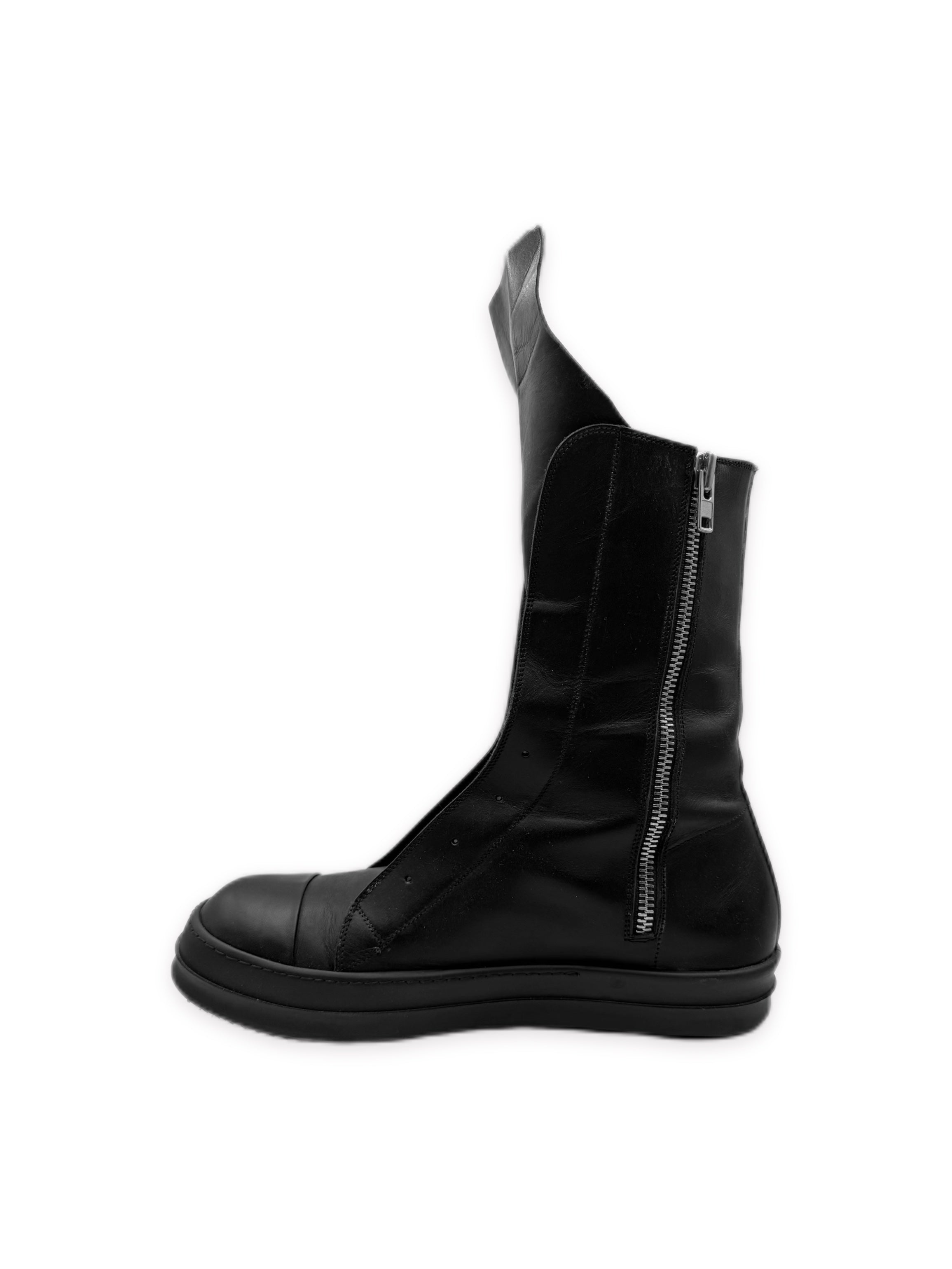 Rick Owens Laceless Black Leather Hi-top Ramone Sneakers