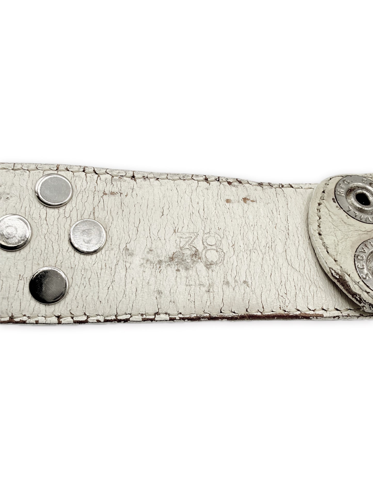 Chrome Hearts Plus Cross Pendant White Leather .925 Silver Belt Strap