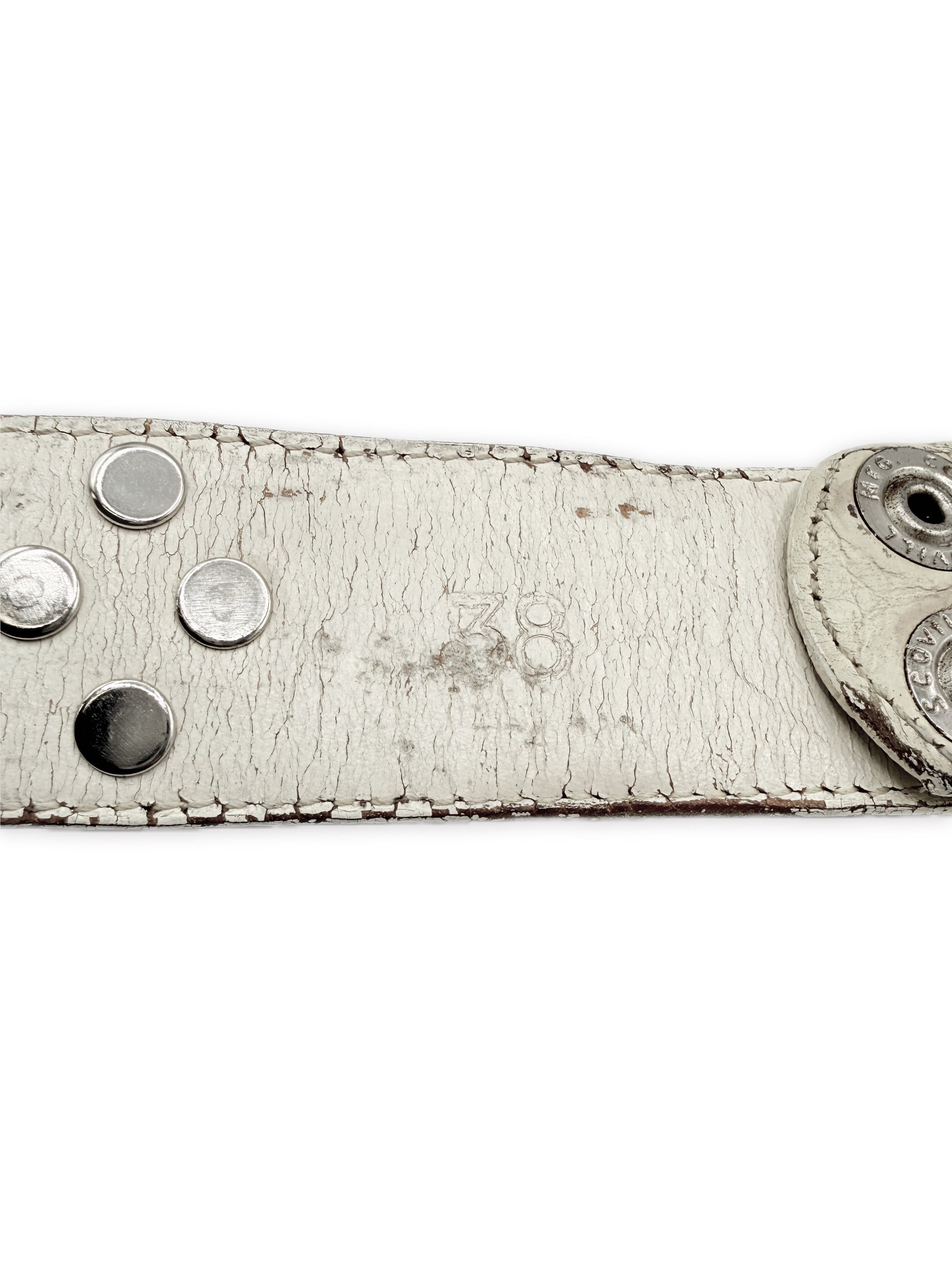 Chrome Hearts Plus Cross Pendant White Leather .925 Silver Belt Strap