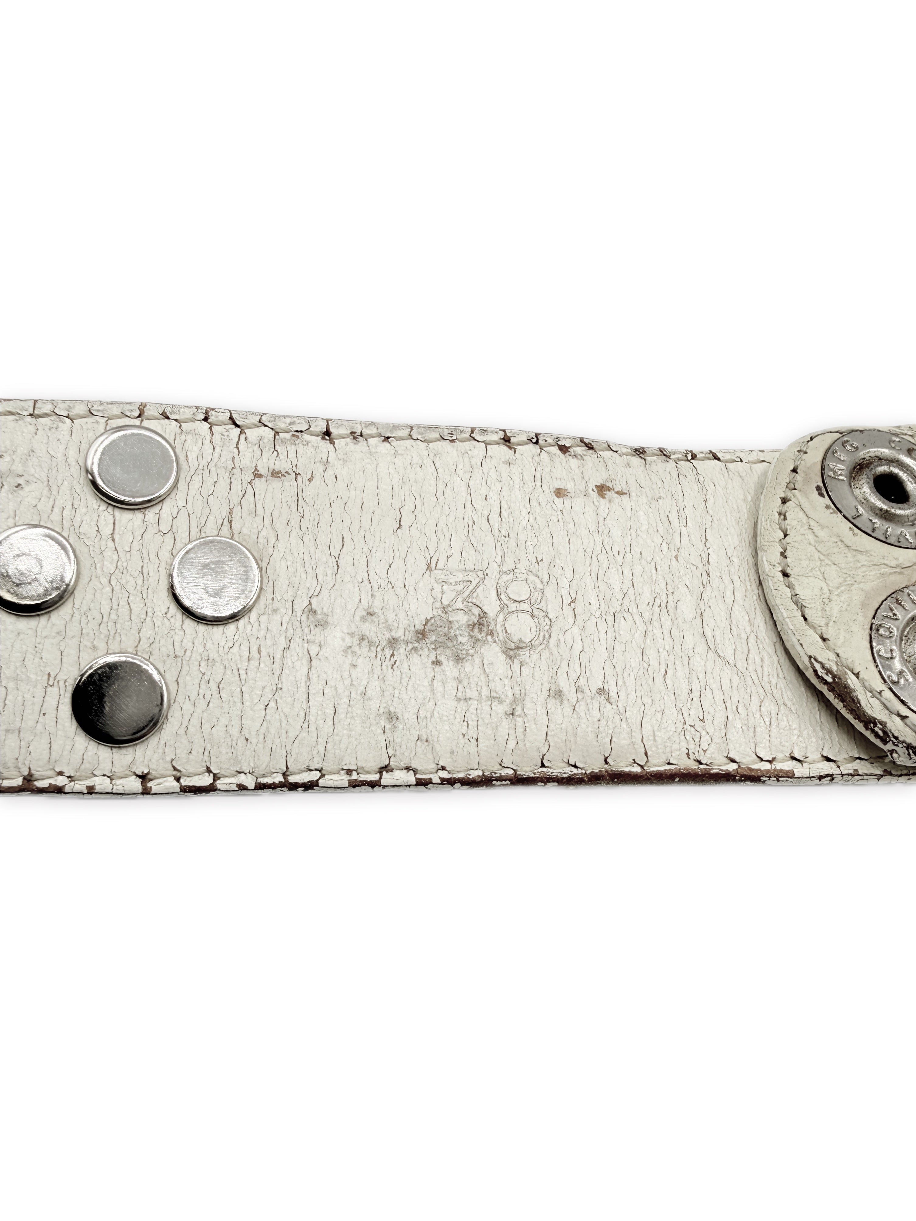 Chrome Hearts Plus Cross Pendant White Leather .925 Silver Belt Strap