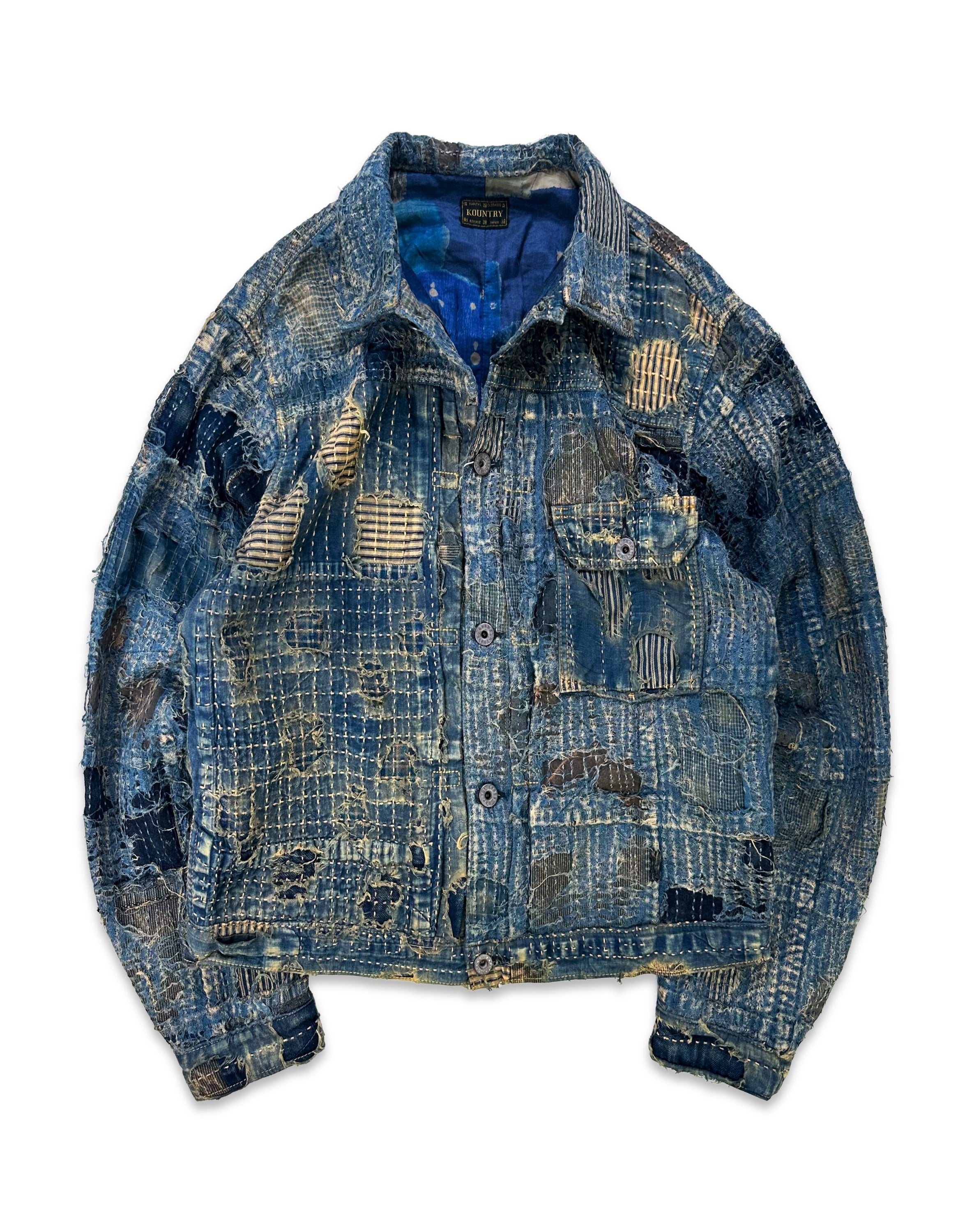 AW24 Kapital ‘Spring 1st’ Boro Stitch Blue Denim Trucker Jacket
