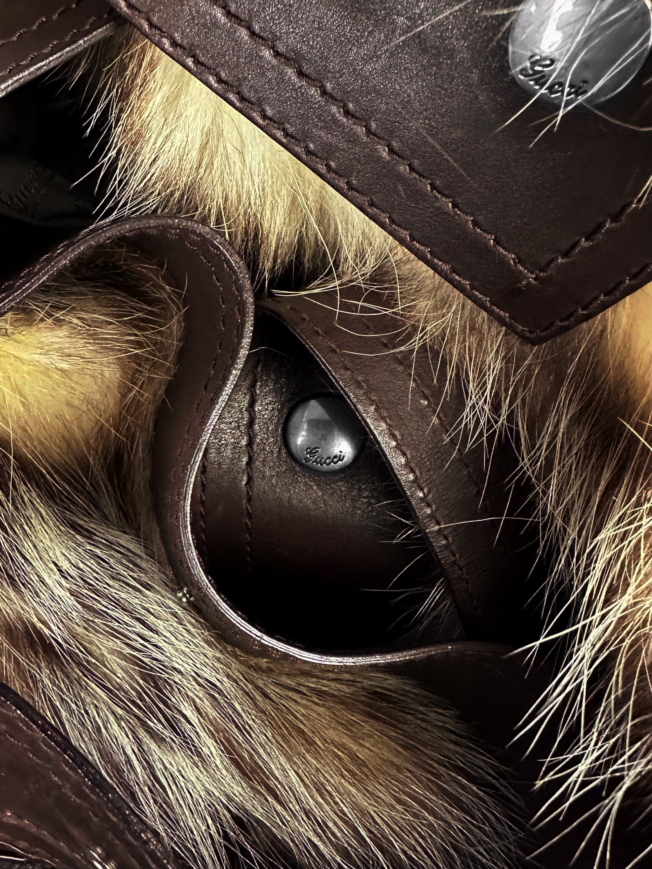 00s Gucci by Tom Ford ‘Racoon Fur’ Leather D-Ring Jacket