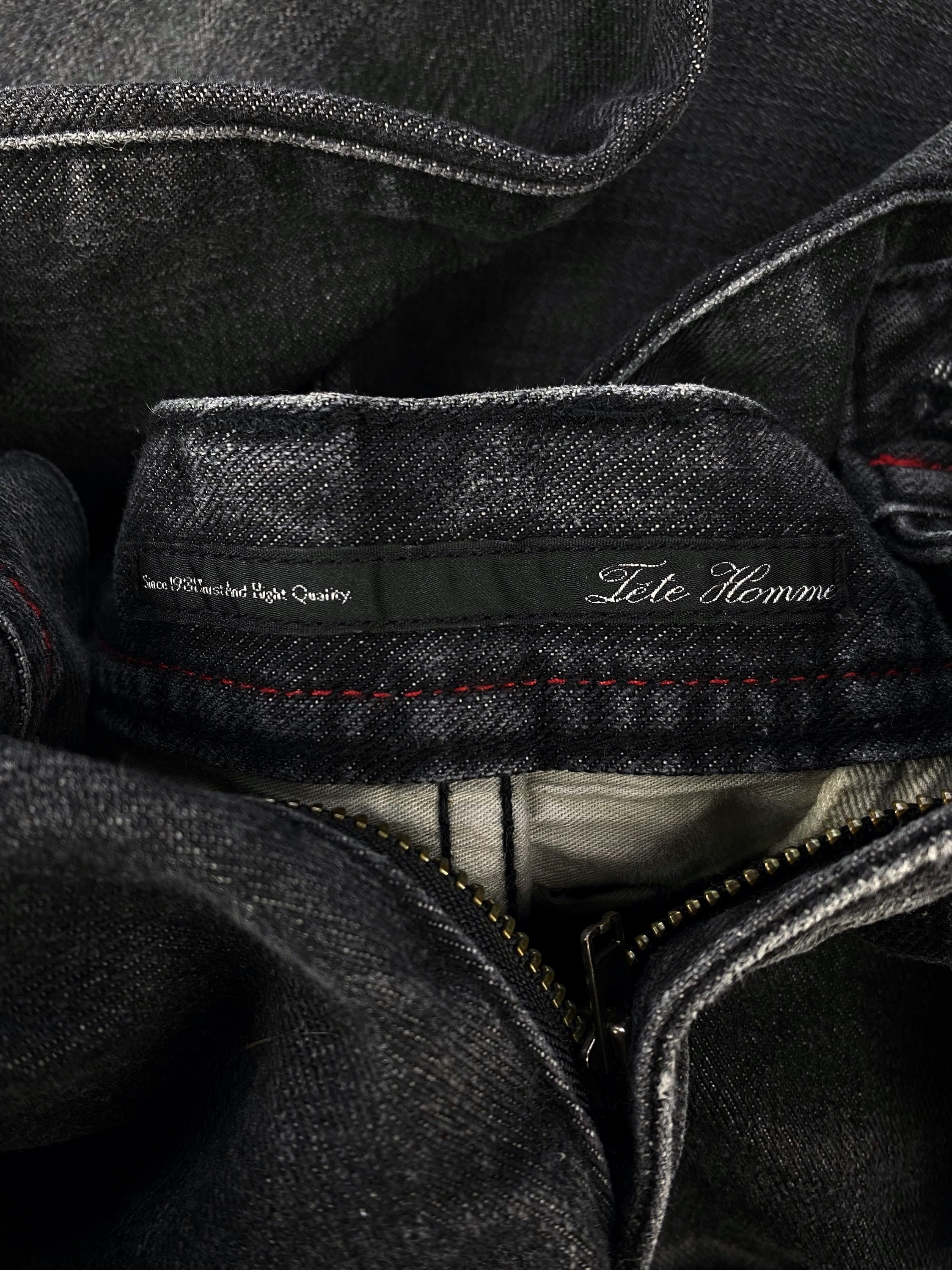 00s Tete Homme Dark Wash Contrast Stitch Whiskered Denim