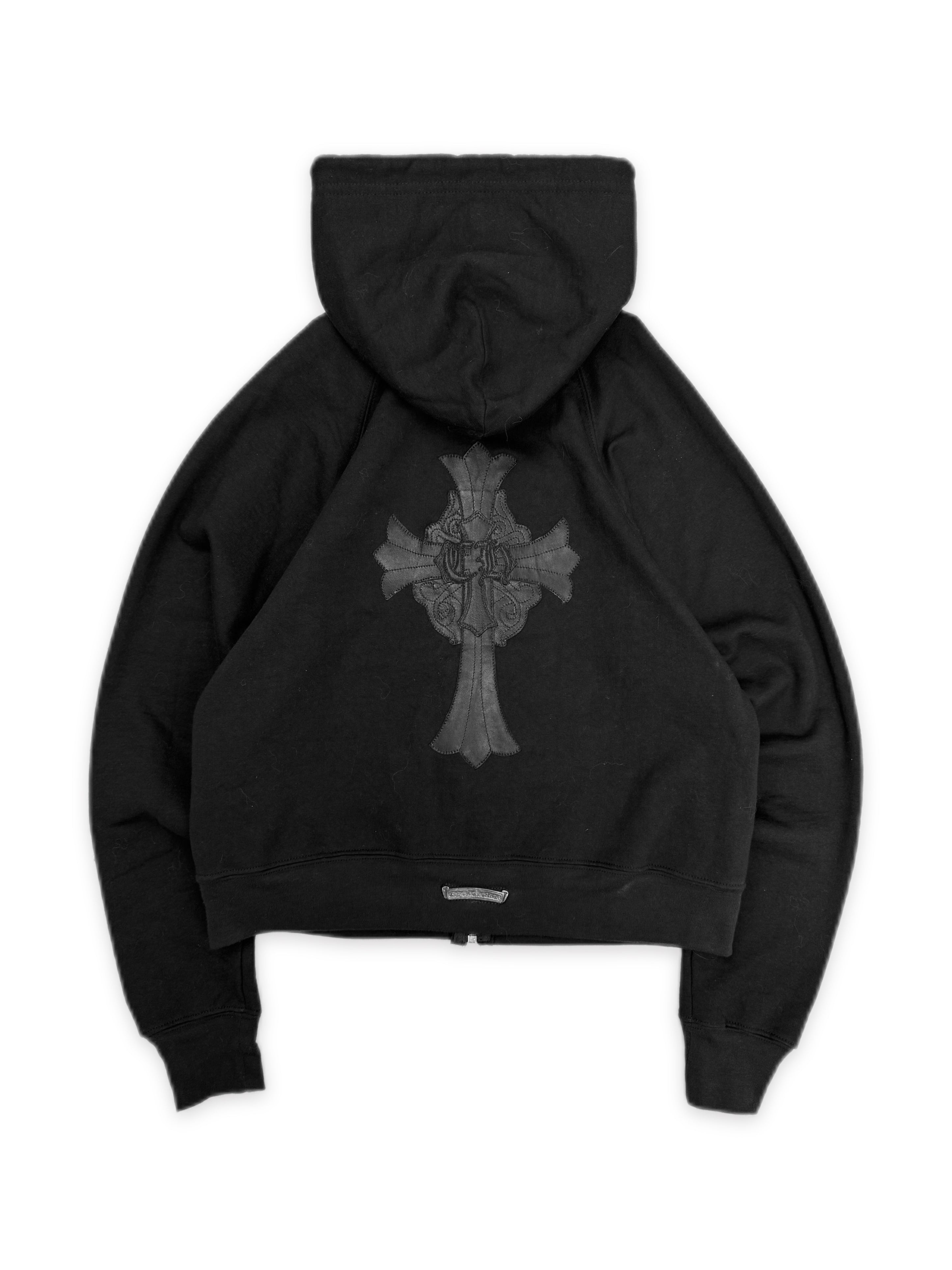 Chrome Hearts CH Leather Cross Patch Dagger Zip-up Hoodie