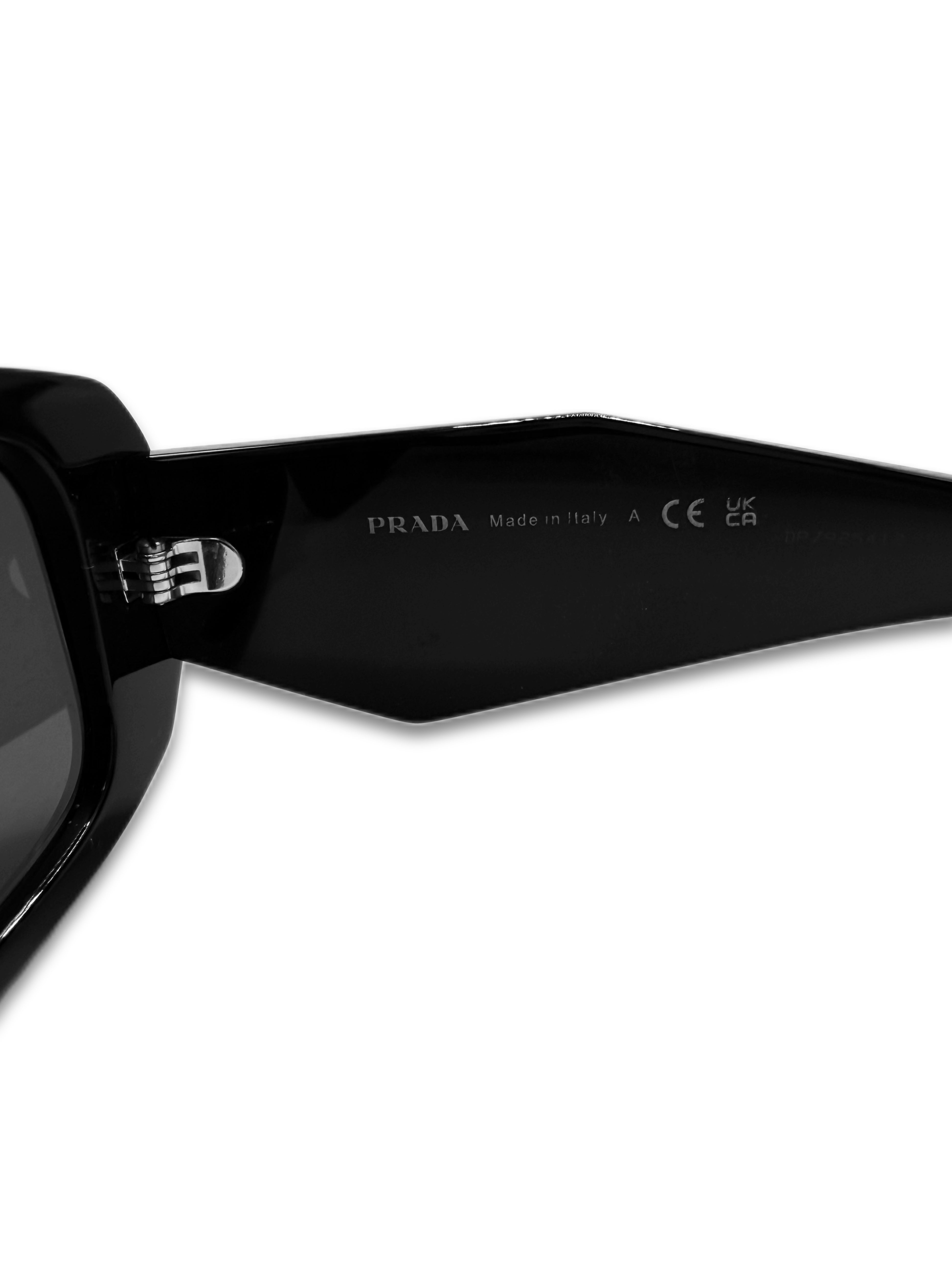 Prada Geometric Black Glossy Rectangular Sunglasses