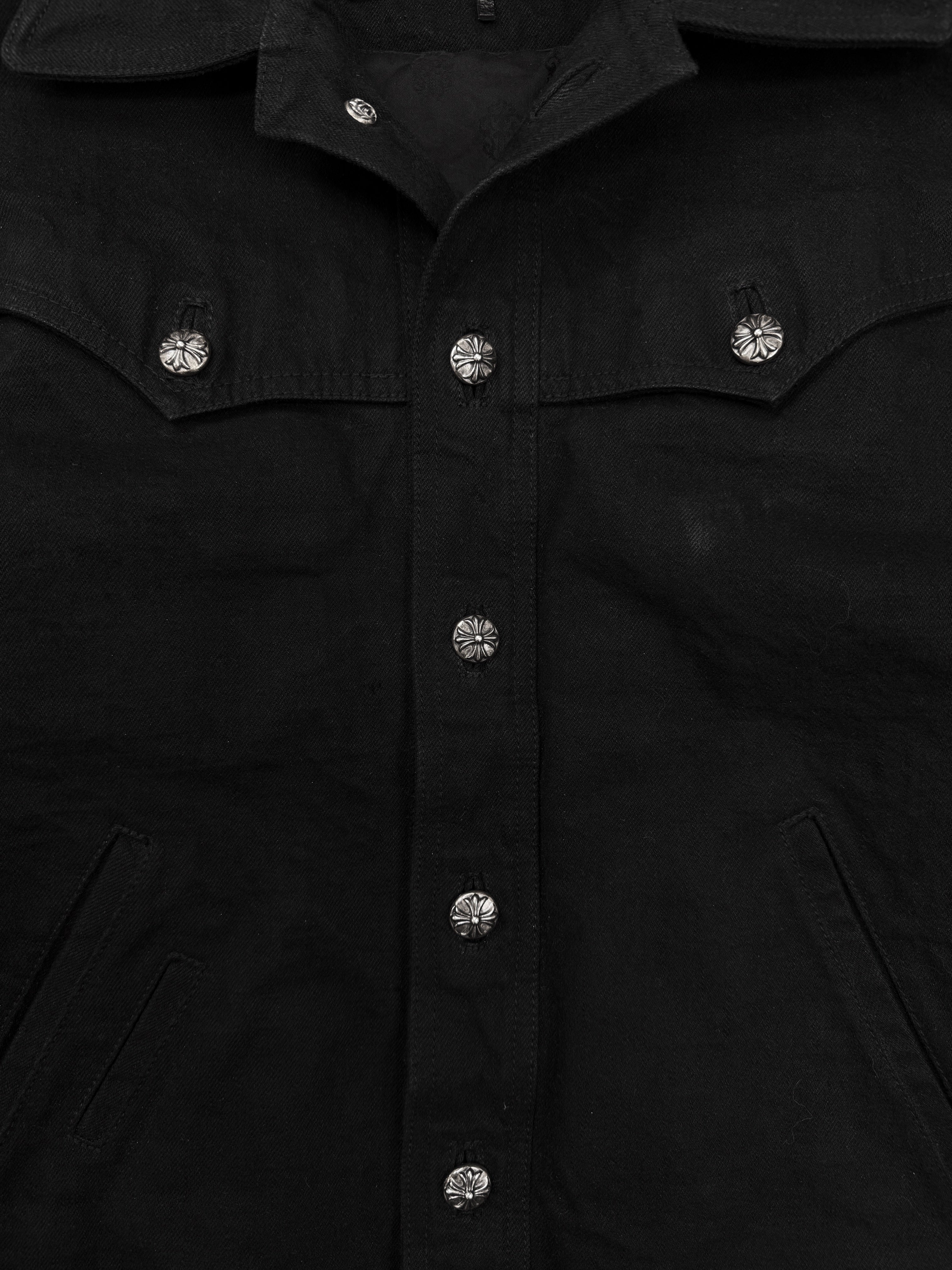 Chrome Hearts Red Fleur Sleeve Patch Black Denim Trucker Jacket