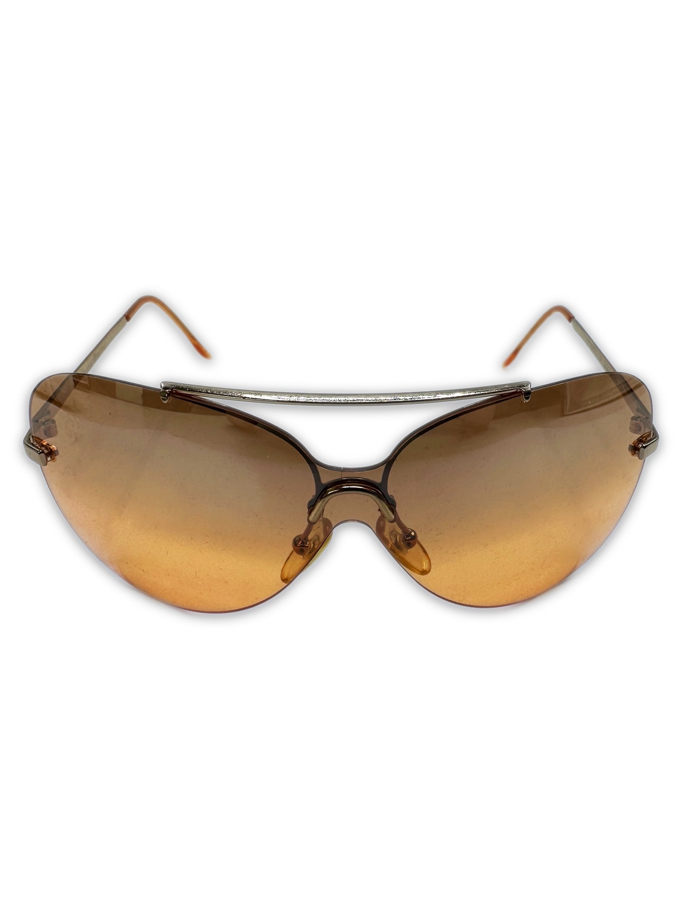 00s Dior Warm Tint ‘Shield’ Metallic Rimless Sunglasses