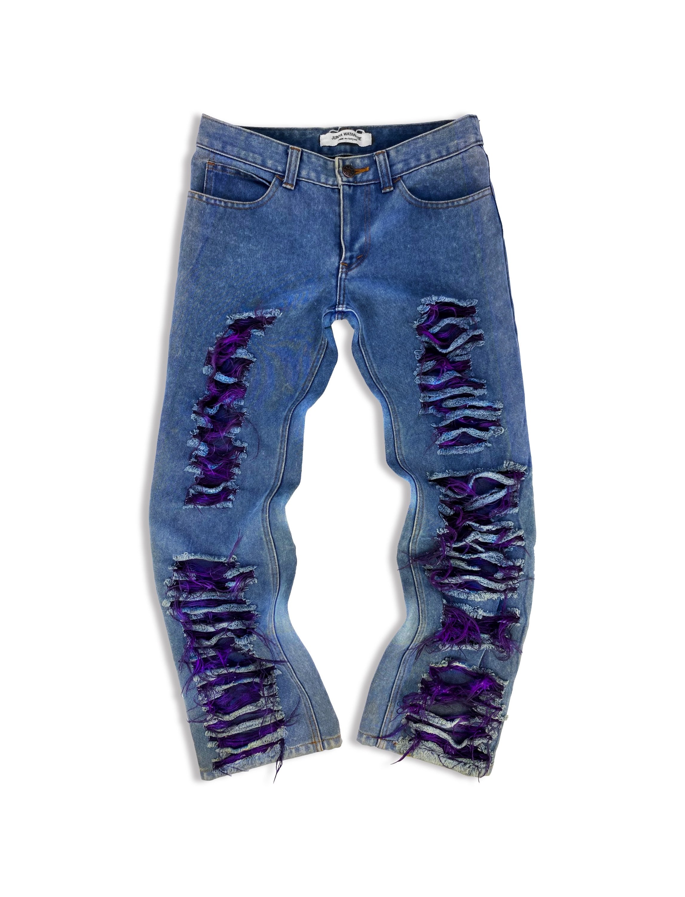 AW01 Junya Watanabe ‘Thrashed’ Two-Tone Magenta Washed Denim