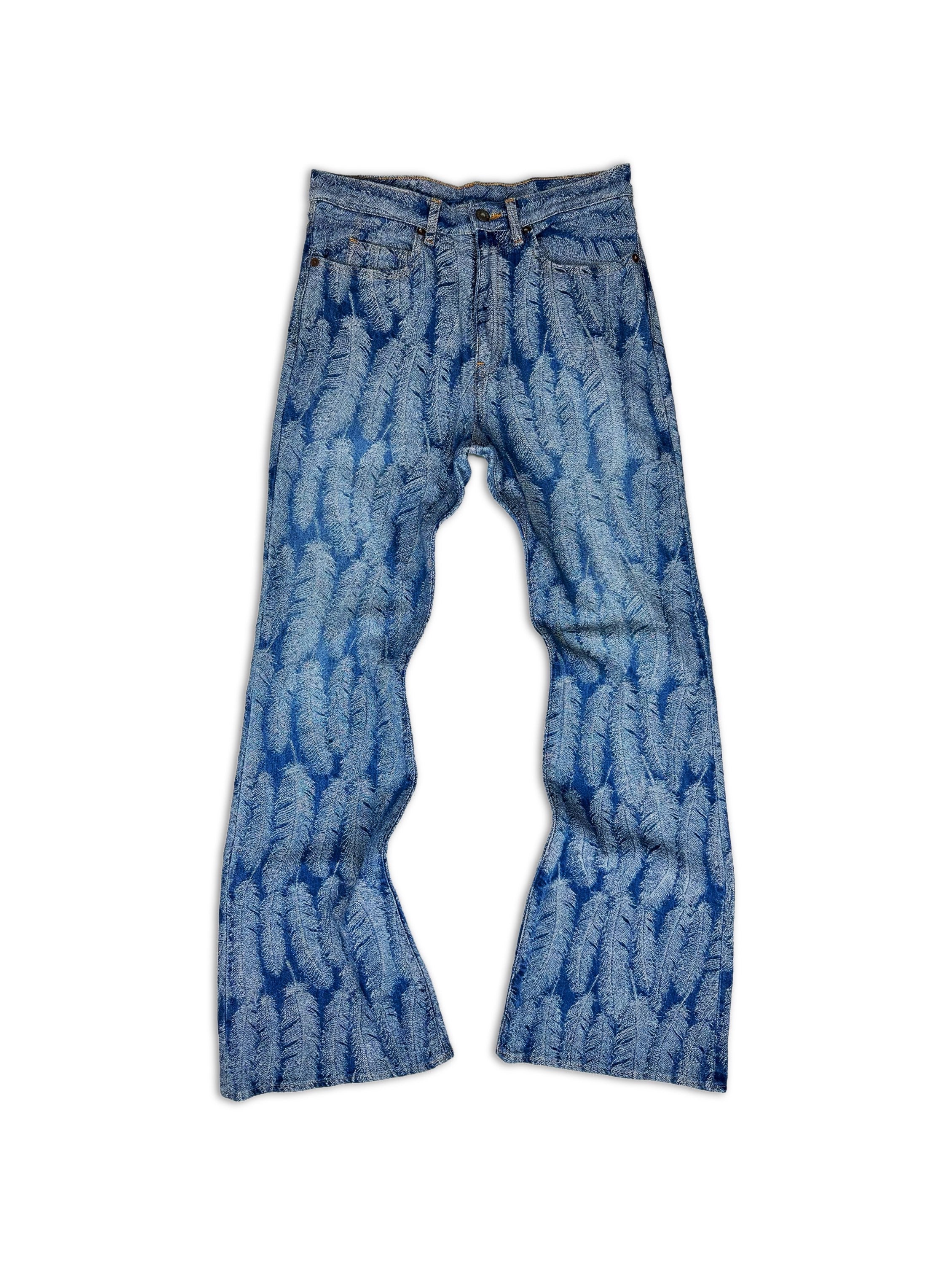 SS24 Kapital ‘Magpie’ 14oz Feather Jacquard Weave Flared Denim