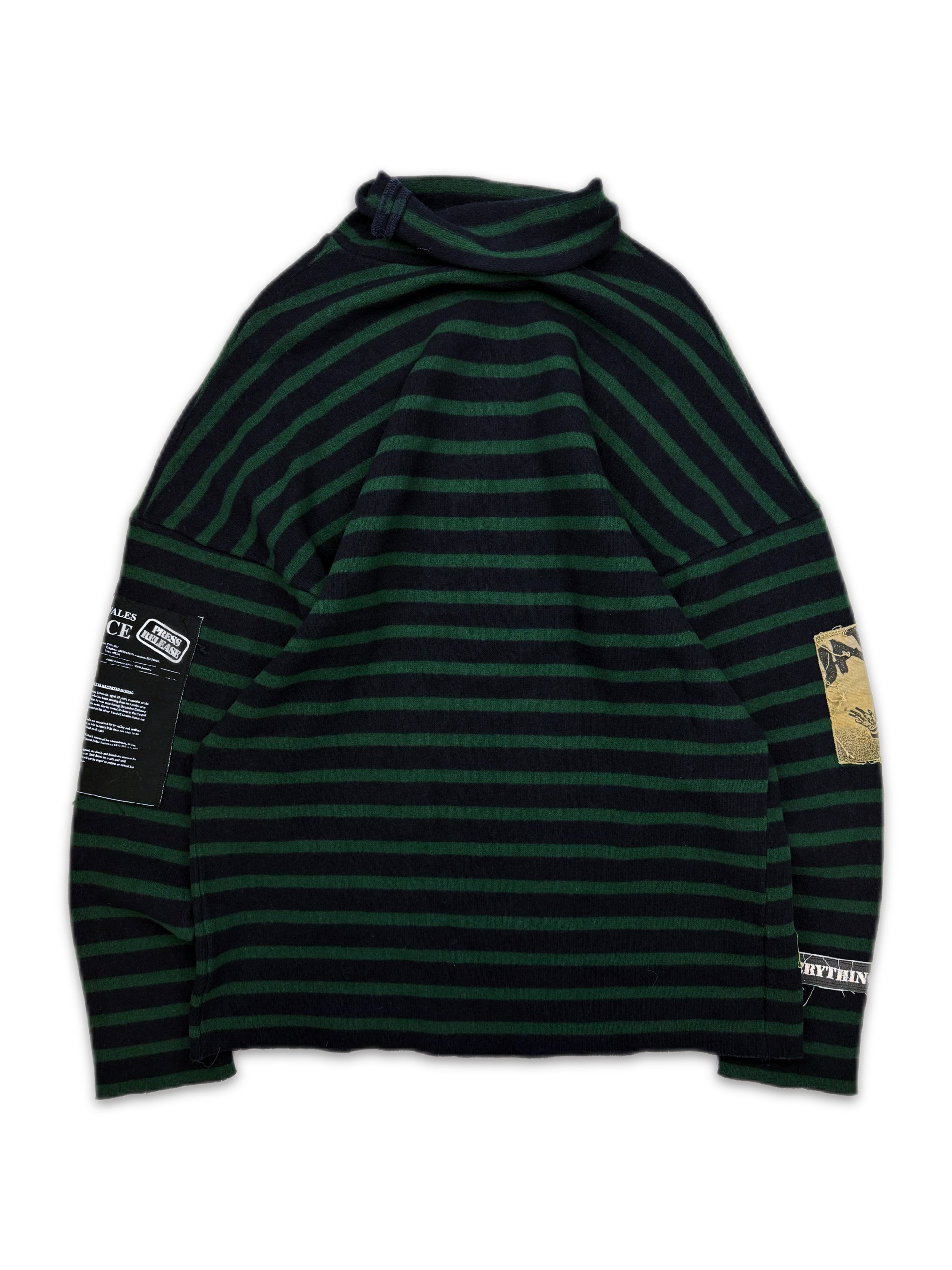 AW01 Raf Simons ‘Riot, Riot, Riot’ Patch Striped Turtleneck Sweater