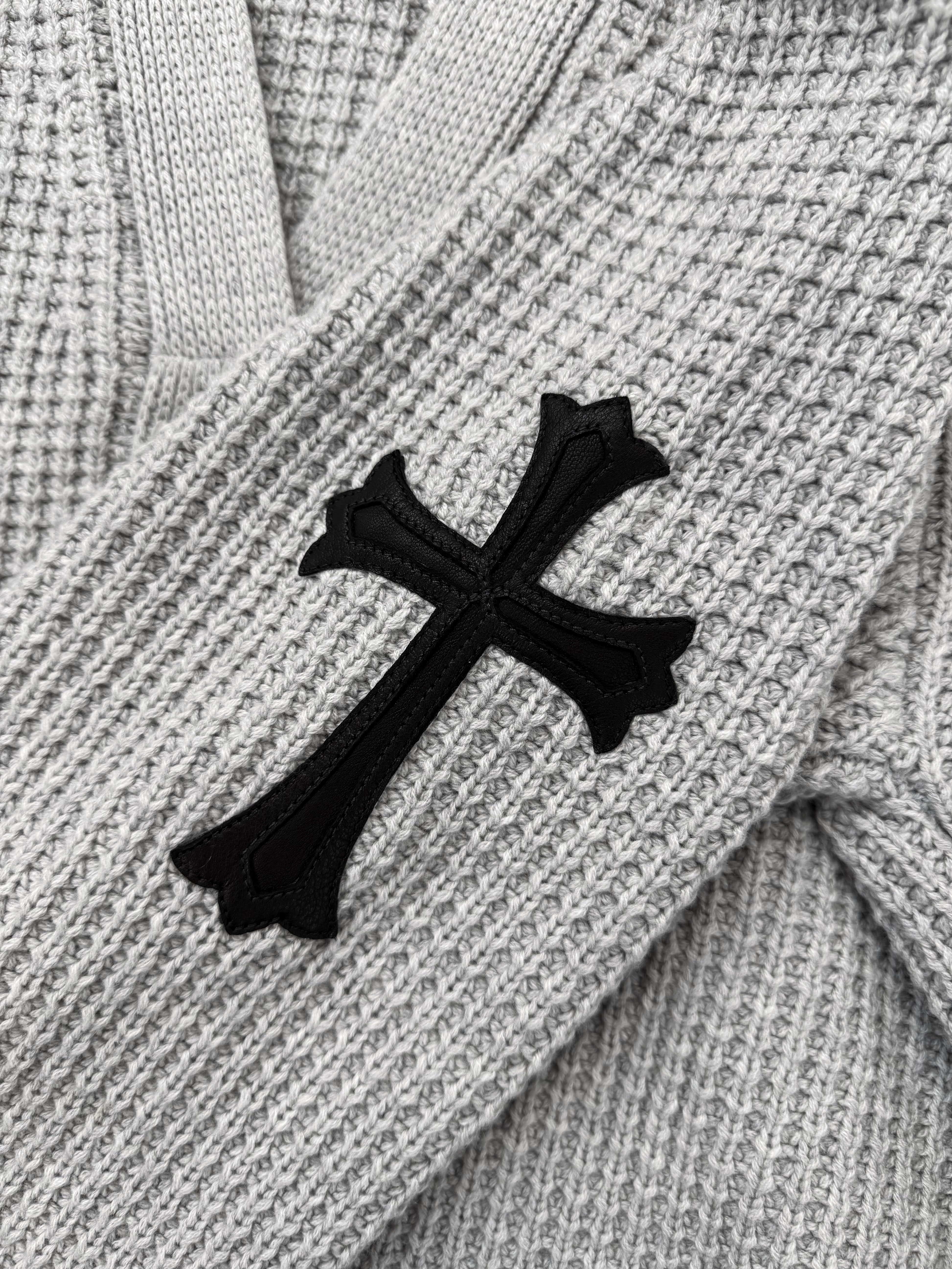 Chrome Hearts Hit &amp; Run Cross Patch Heavy Weight Grey Knit Cardigan Sweater