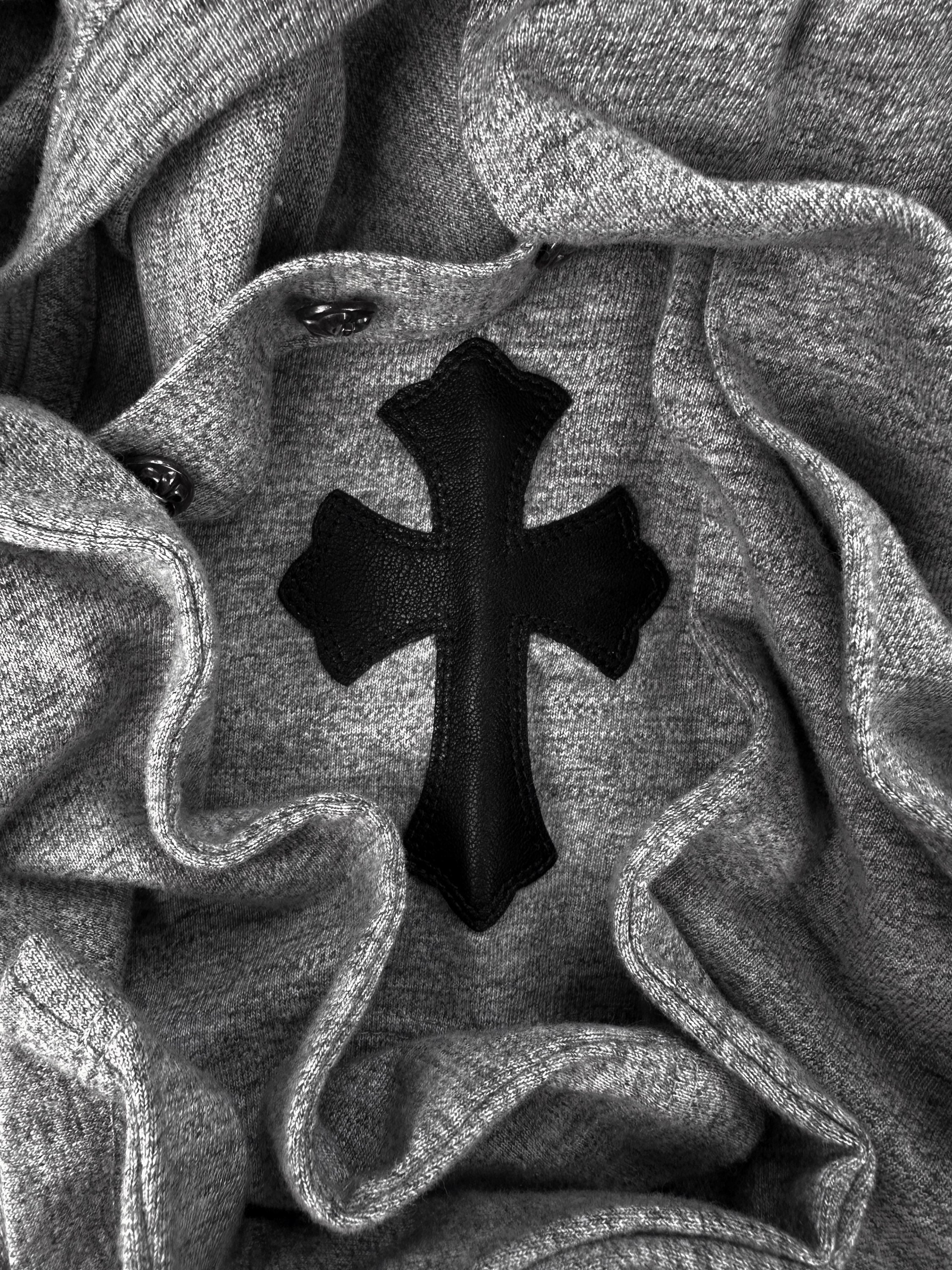 Chrome Hearts Double ‘Cross’ Patch Leather Henley Long Sleeve