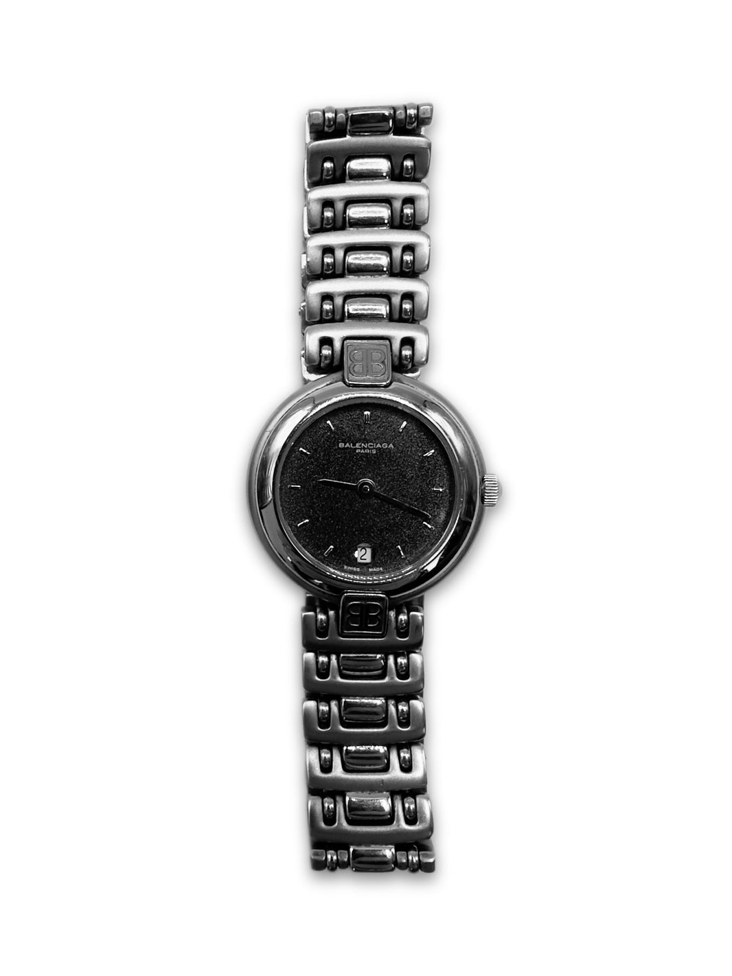 00s Balenciaga Paris Slate Face Silver Wrist Watch